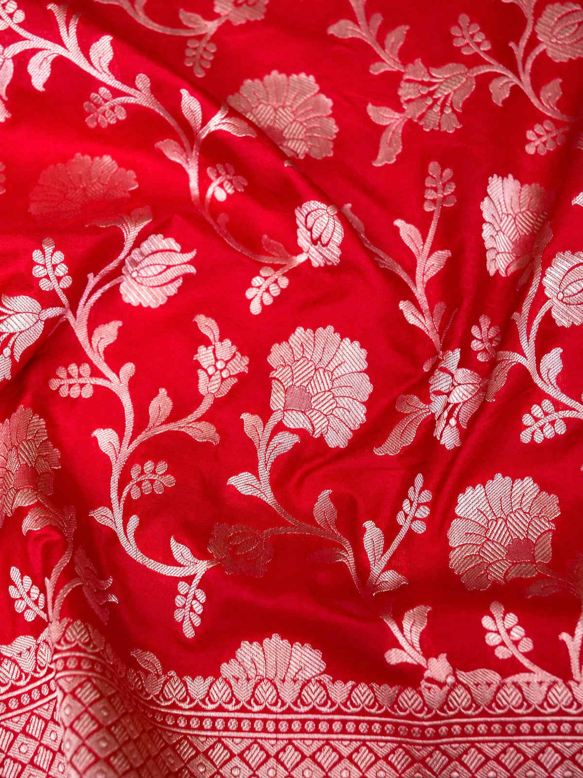 Handwoven Red Jaal Pure Banarasi Katan Silk Saree