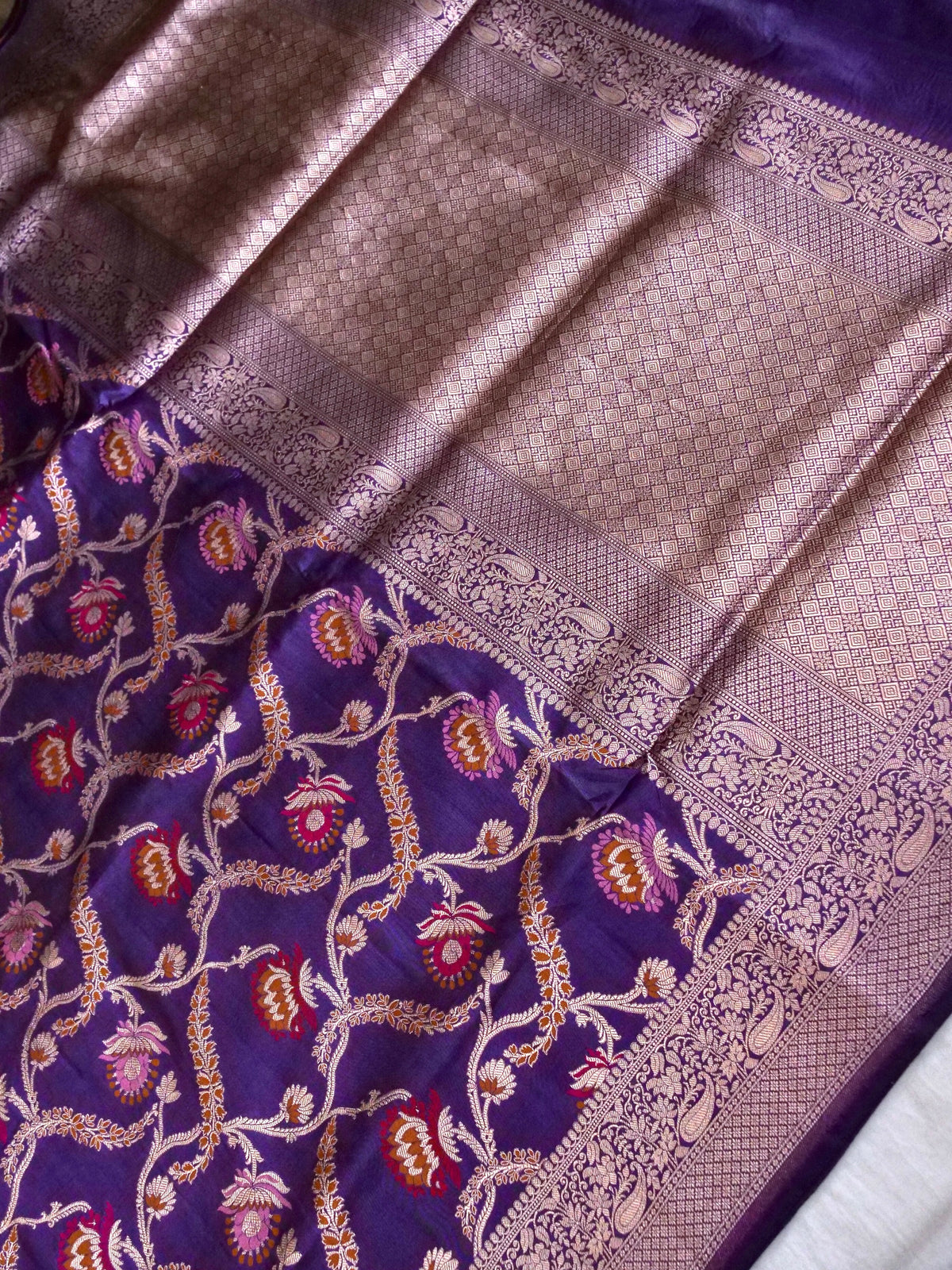 Handwoven Purple Meenakari Jaal Pure Banarasi Katan Silk Saree