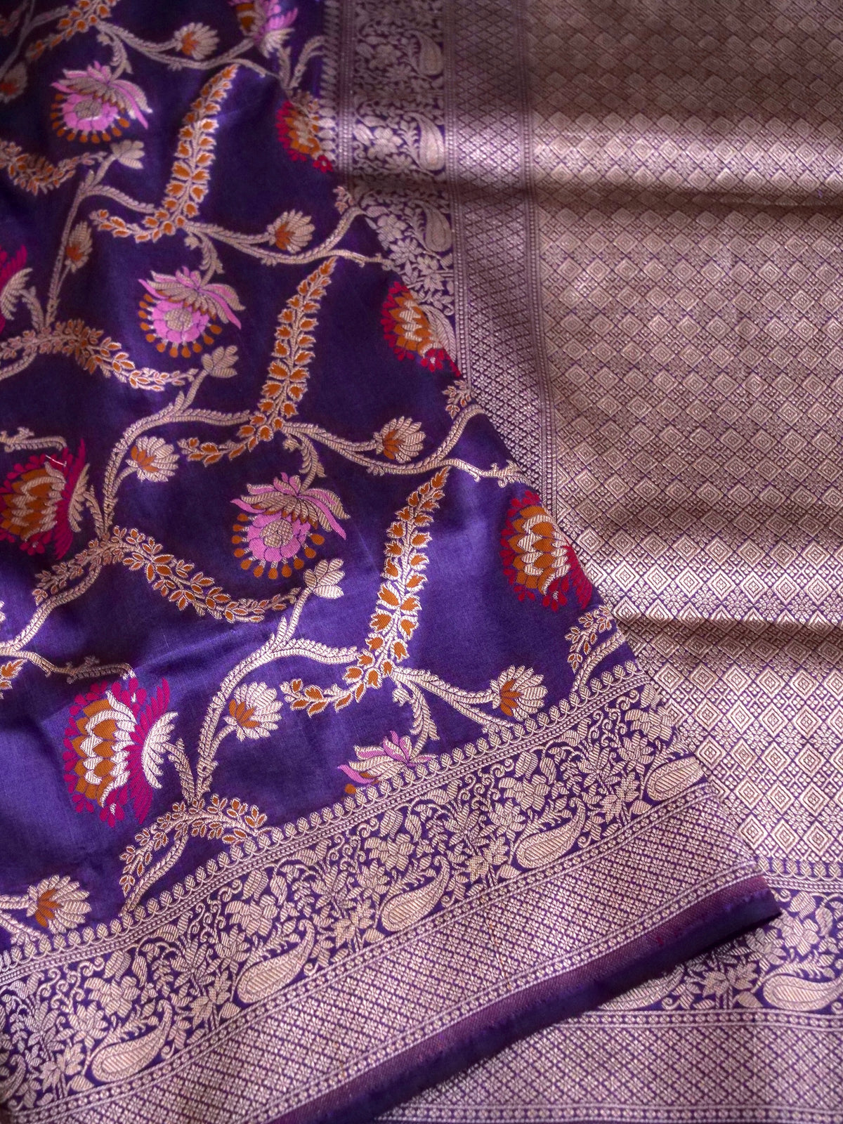 Handwoven Purple Meenakari Jaal Pure Banarasi Katan Silk Saree