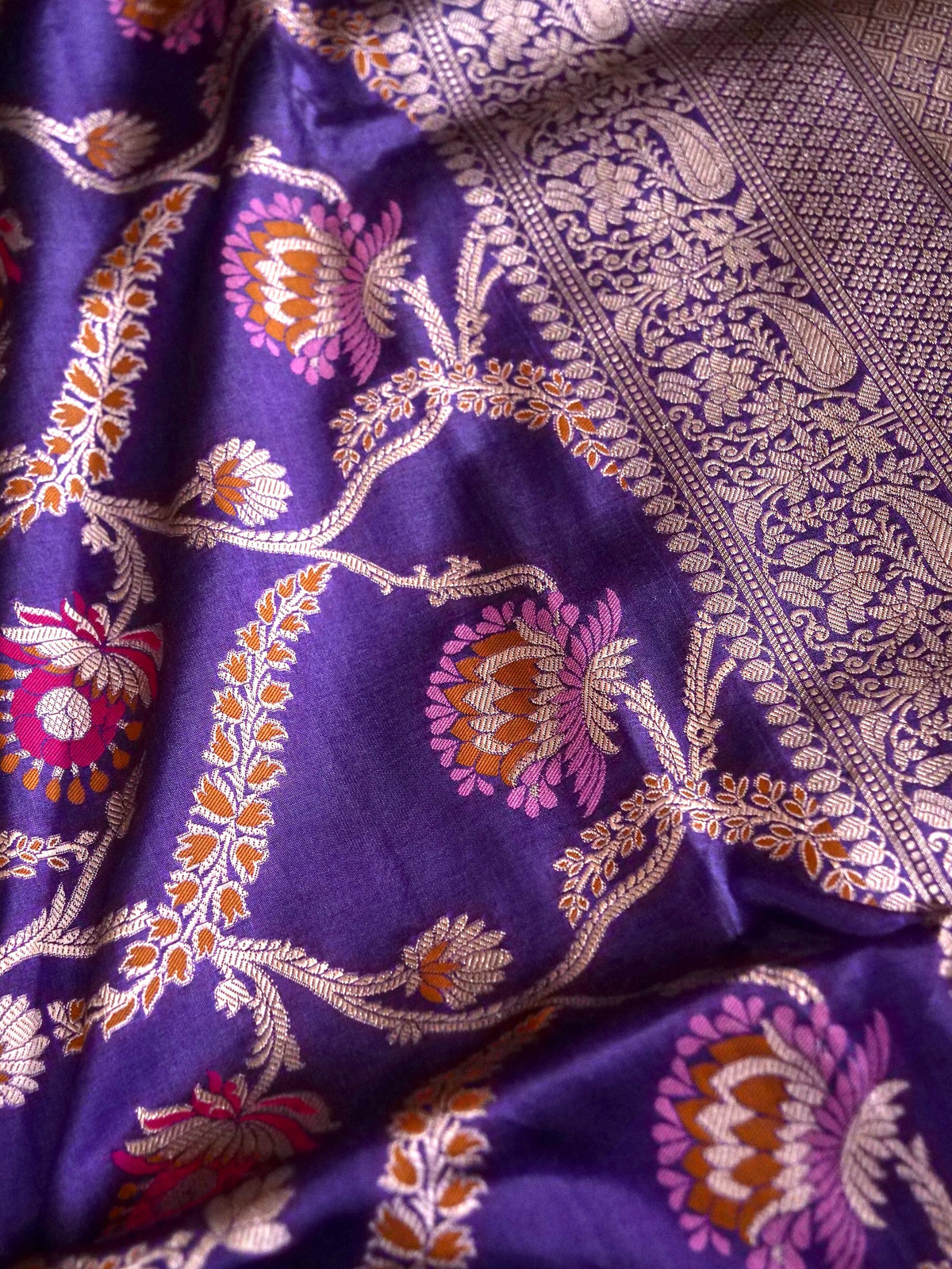 Handwoven Purple Meenakari Jaal Pure Banarasi Katan Silk Saree