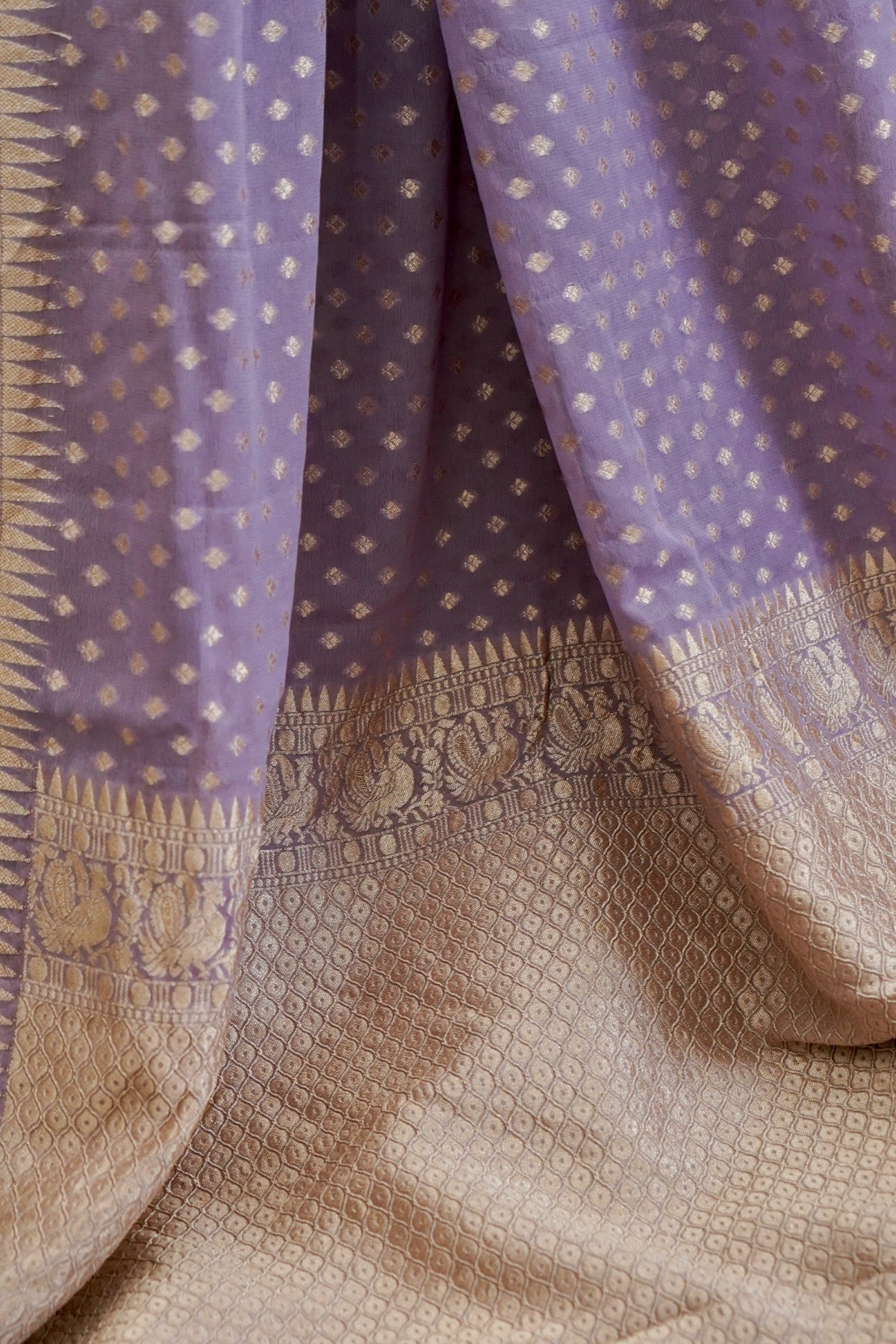 Handwoven Lilac Pure Banarasi Khaddi Georgette Saree