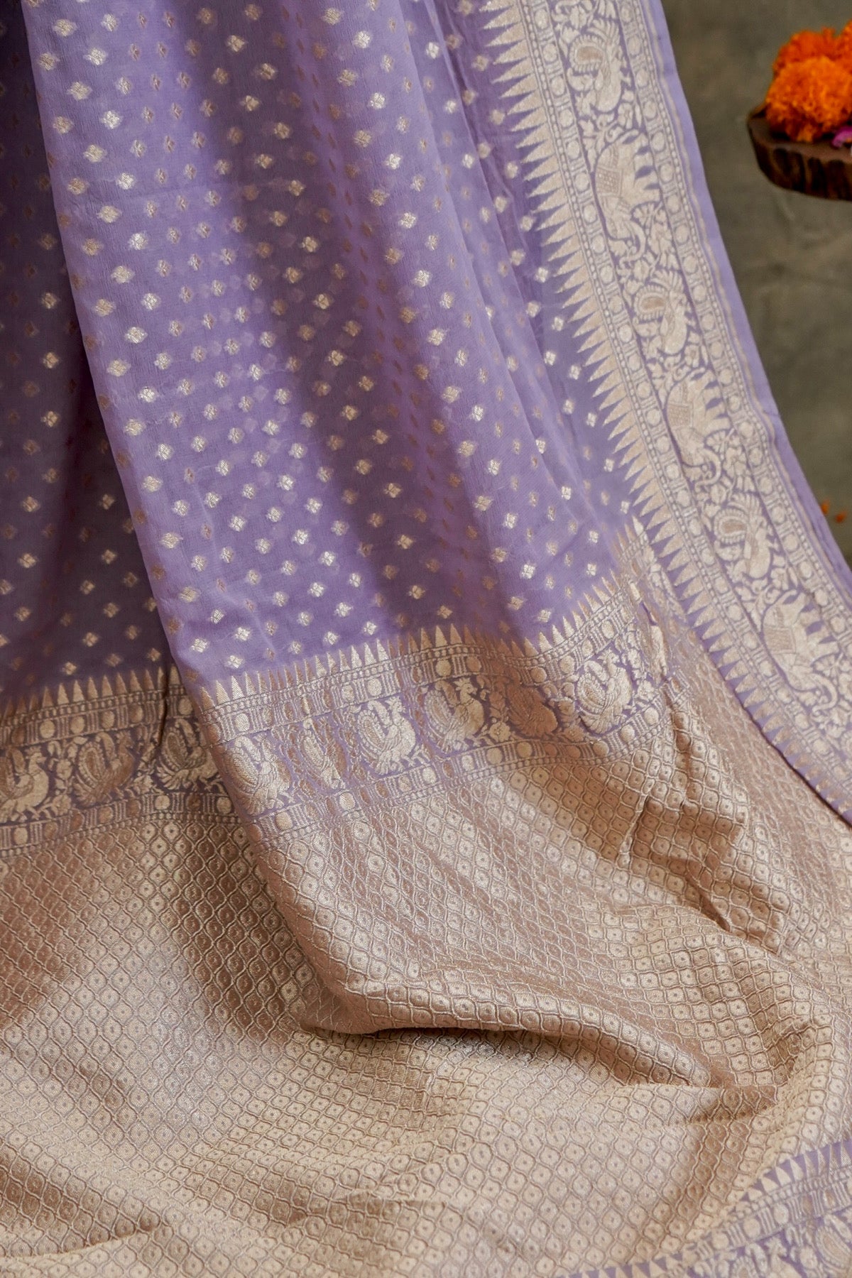 Handwoven Lilac Pure Banarasi Khaddi Georgette Saree