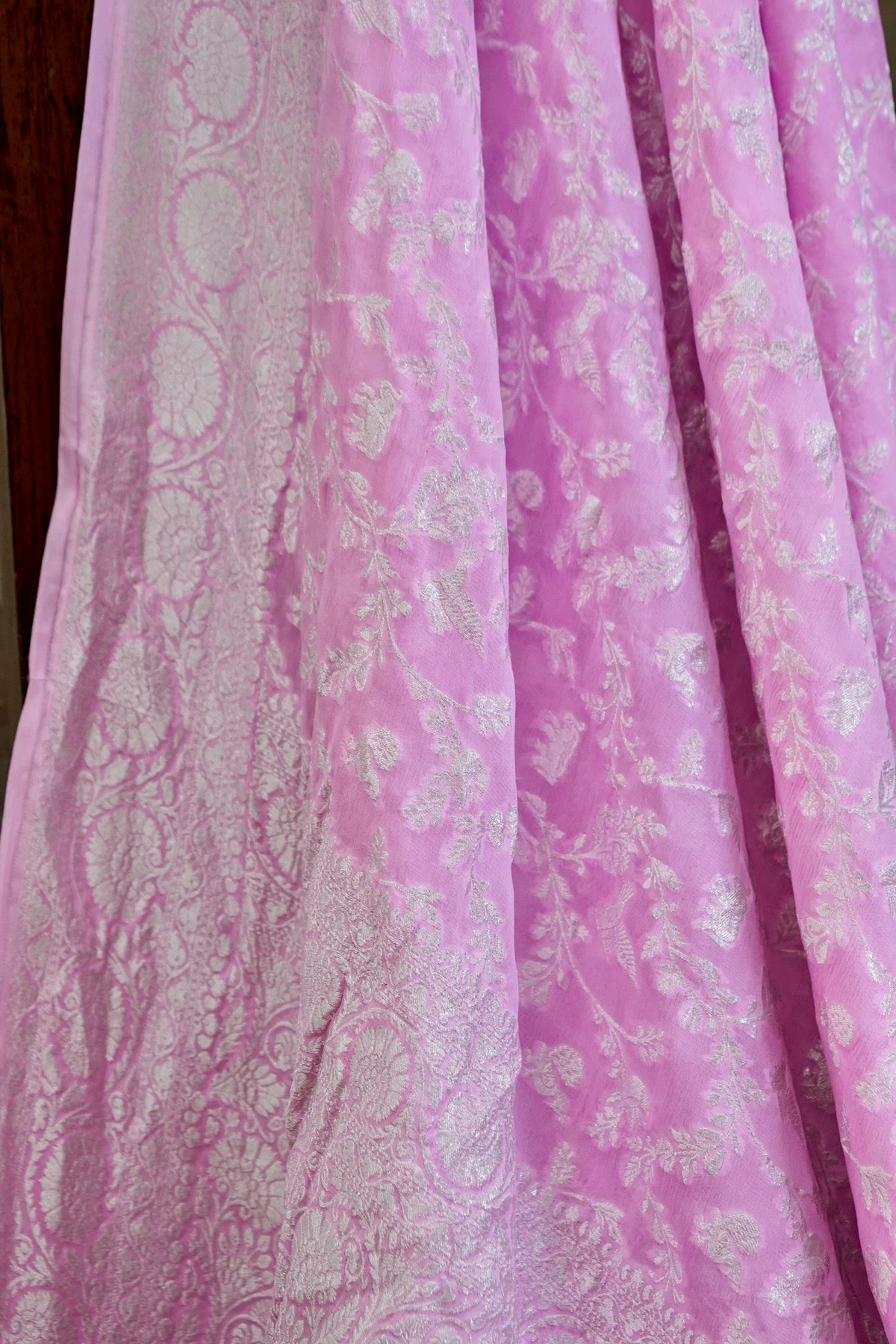 Handwoven Pink Pure Banarasi Meenakari Khaddi Georgette Saree