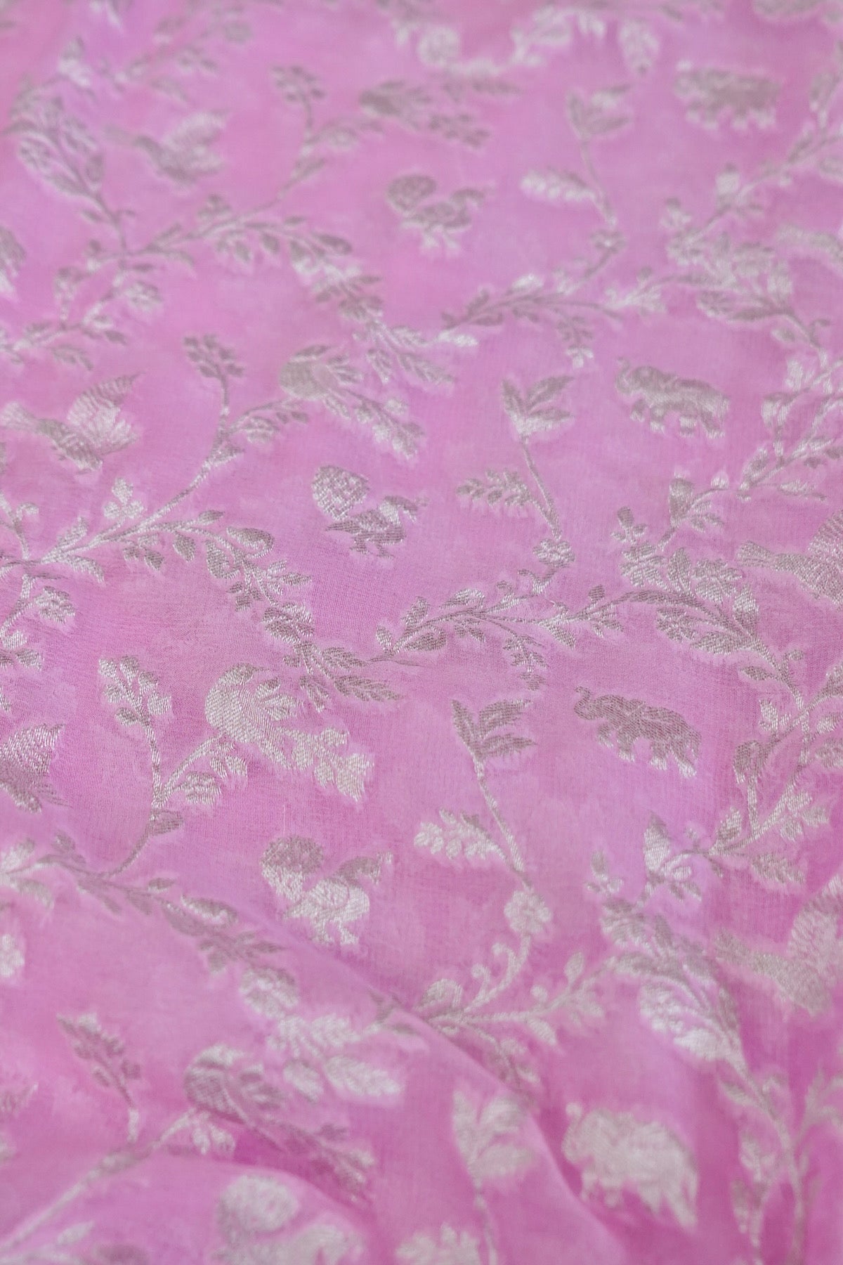 Handwoven Pink Pure Banarasi Meenakari Khaddi Georgette Saree
