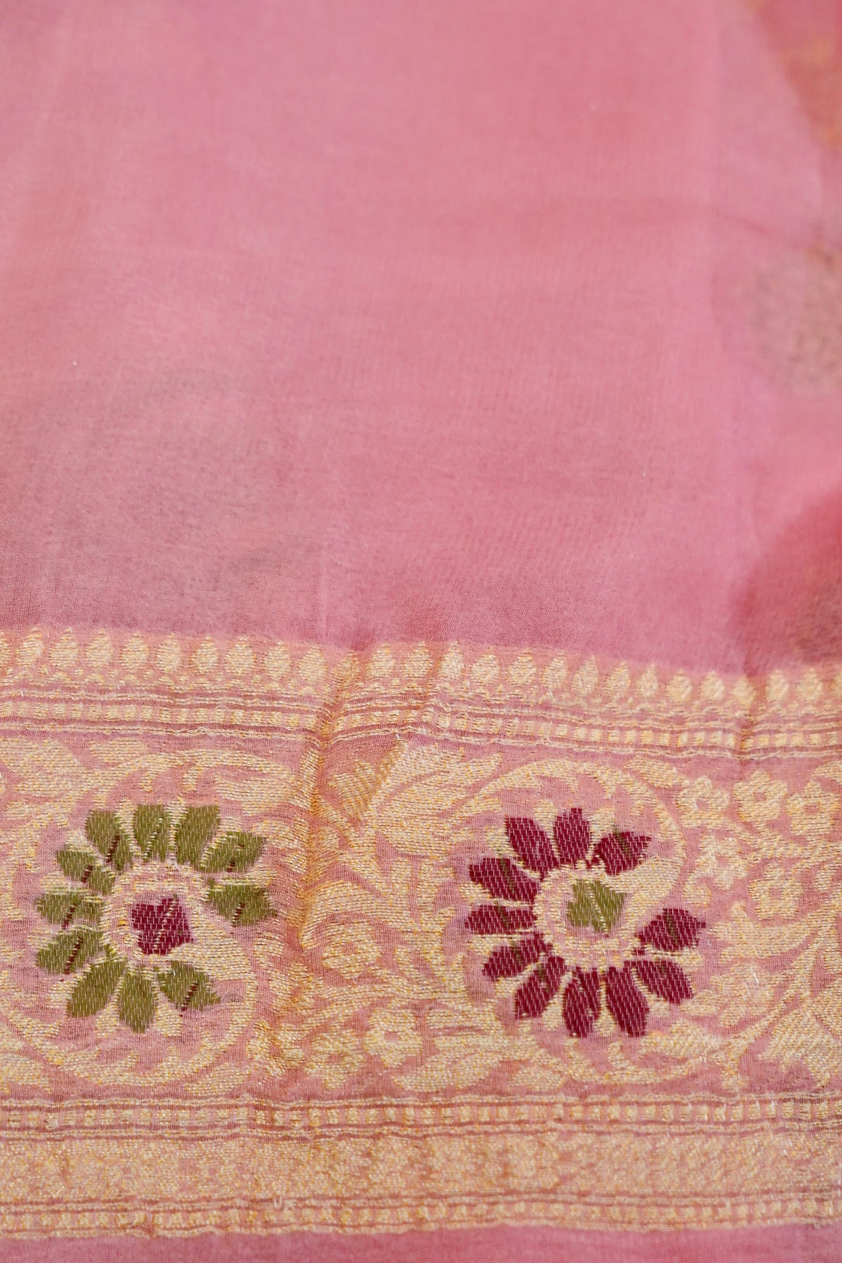 Handwoven Pink Pure Banarasi Khaddi Chiffon Saree