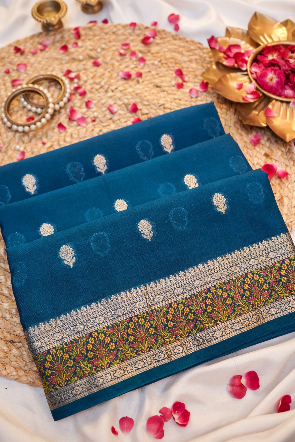German Blue Soft Tilfi Banarasi Silk Saree