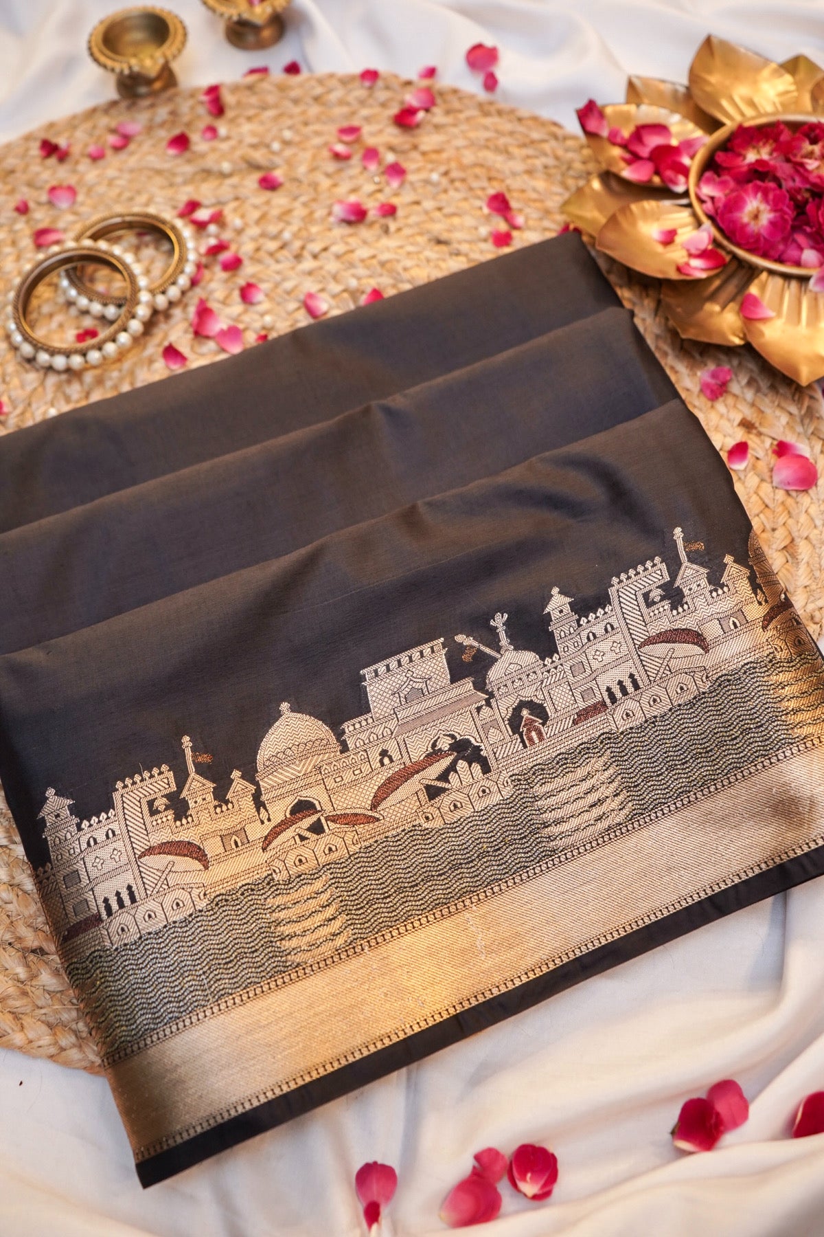 Classic Black Banarasi Kashi Ghat Soft Chiniya Silk Saree