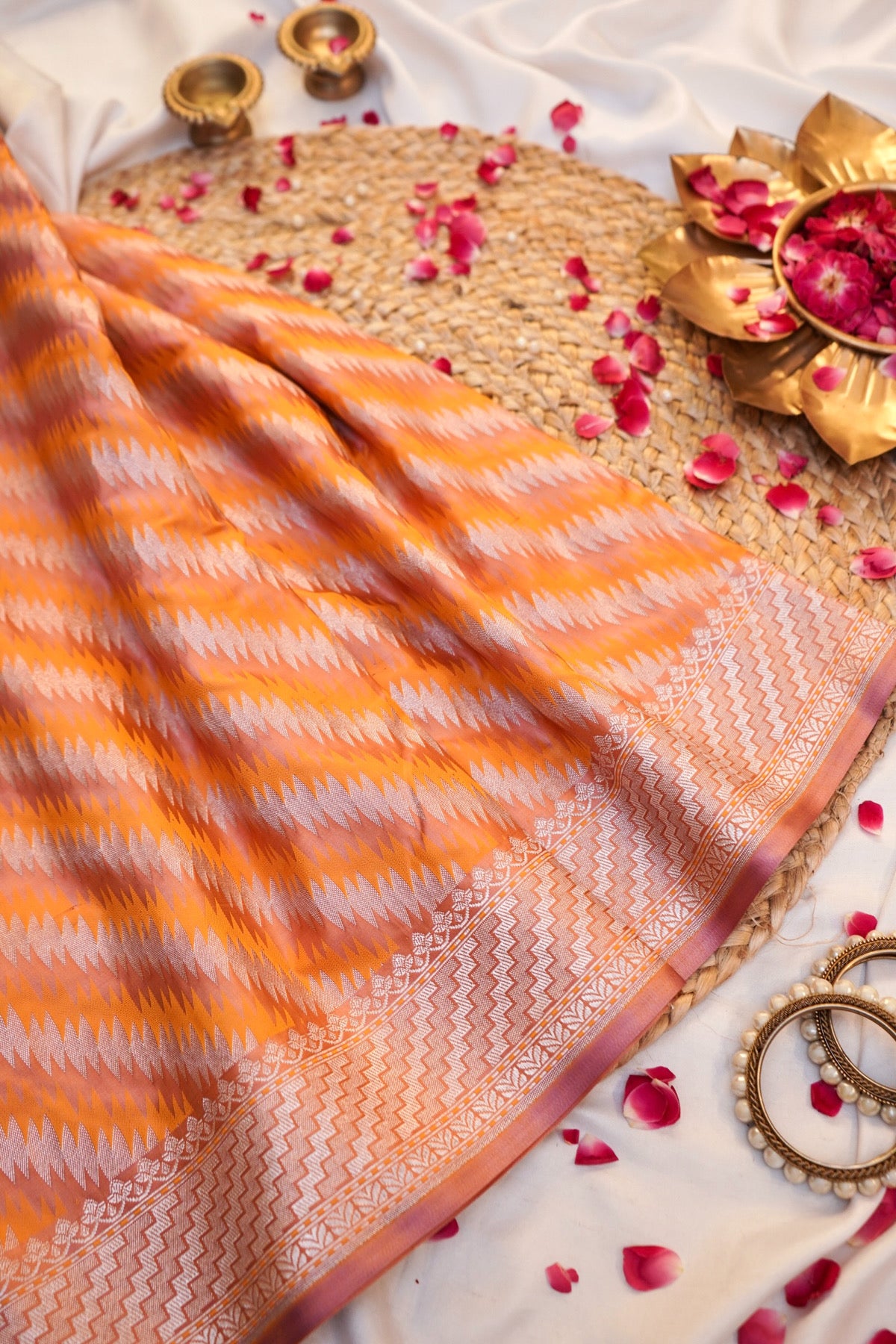 Peach Rangkaat Banarasi Mashru Silk Saree