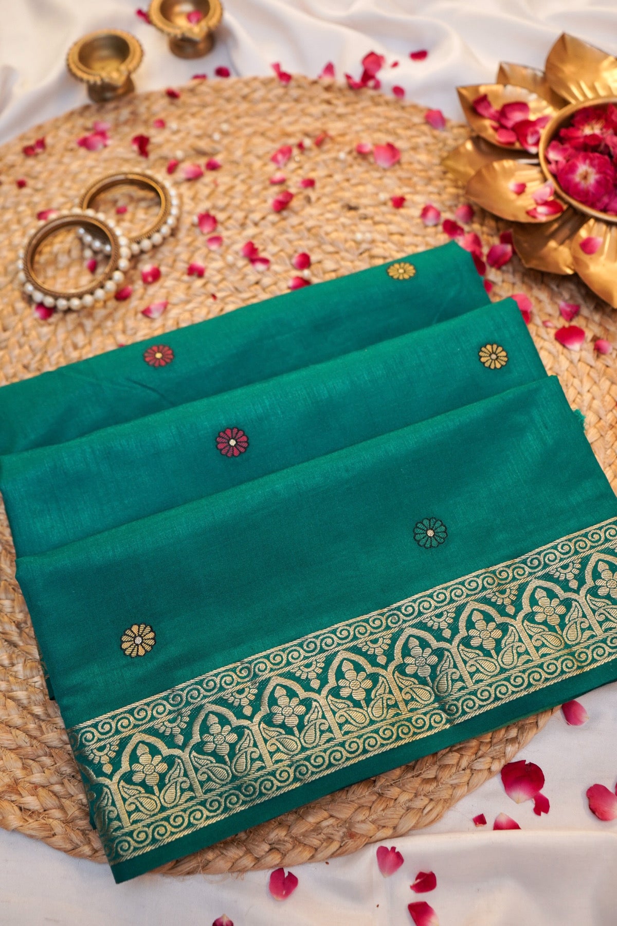 Rama Green Banarasi Tussar Silk Saree