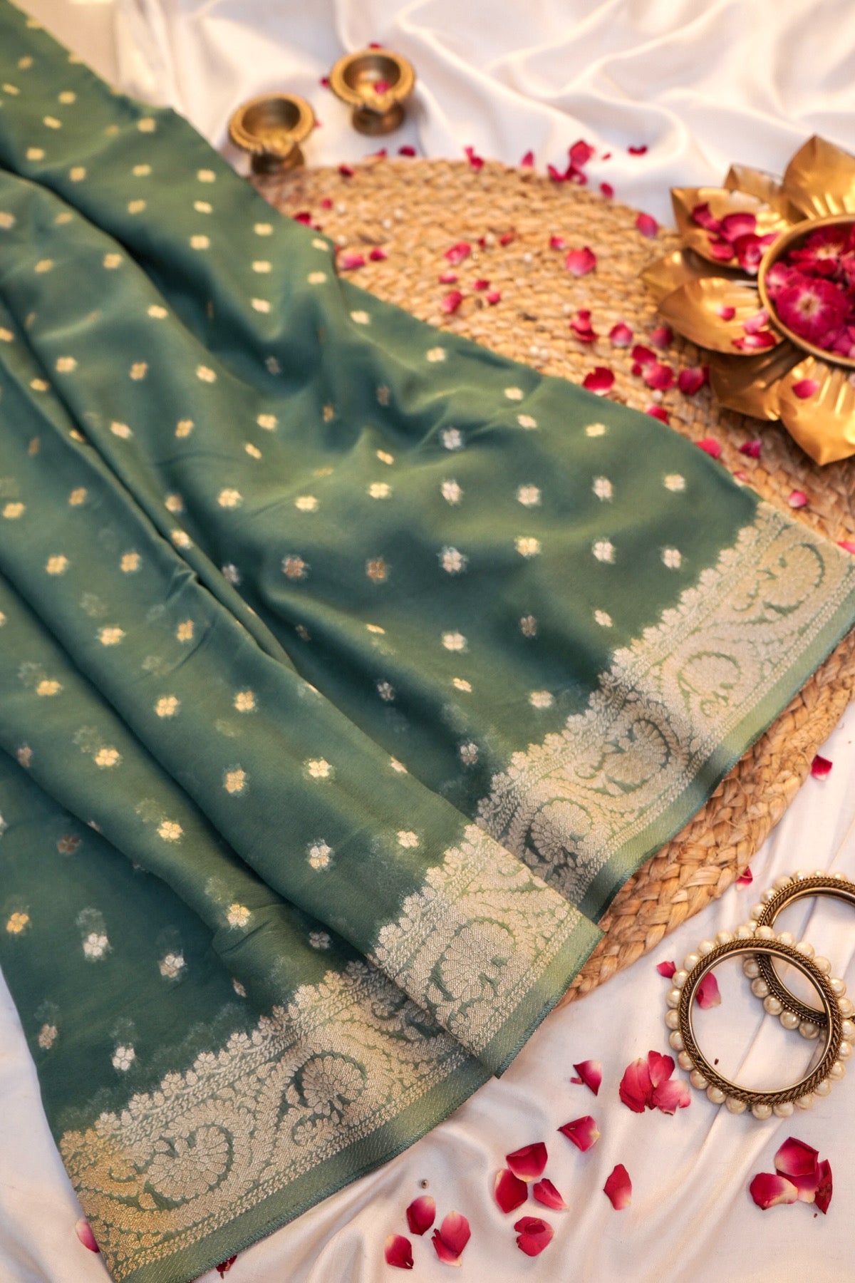 Turquoise Banarasi Georgette Silk Saree