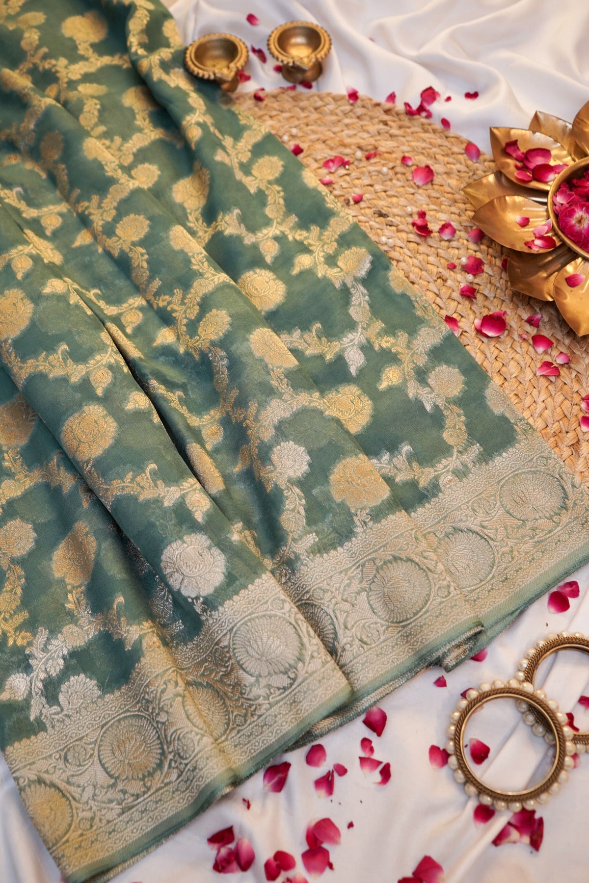 Turquoise Banarasi Georgette Silk Saree