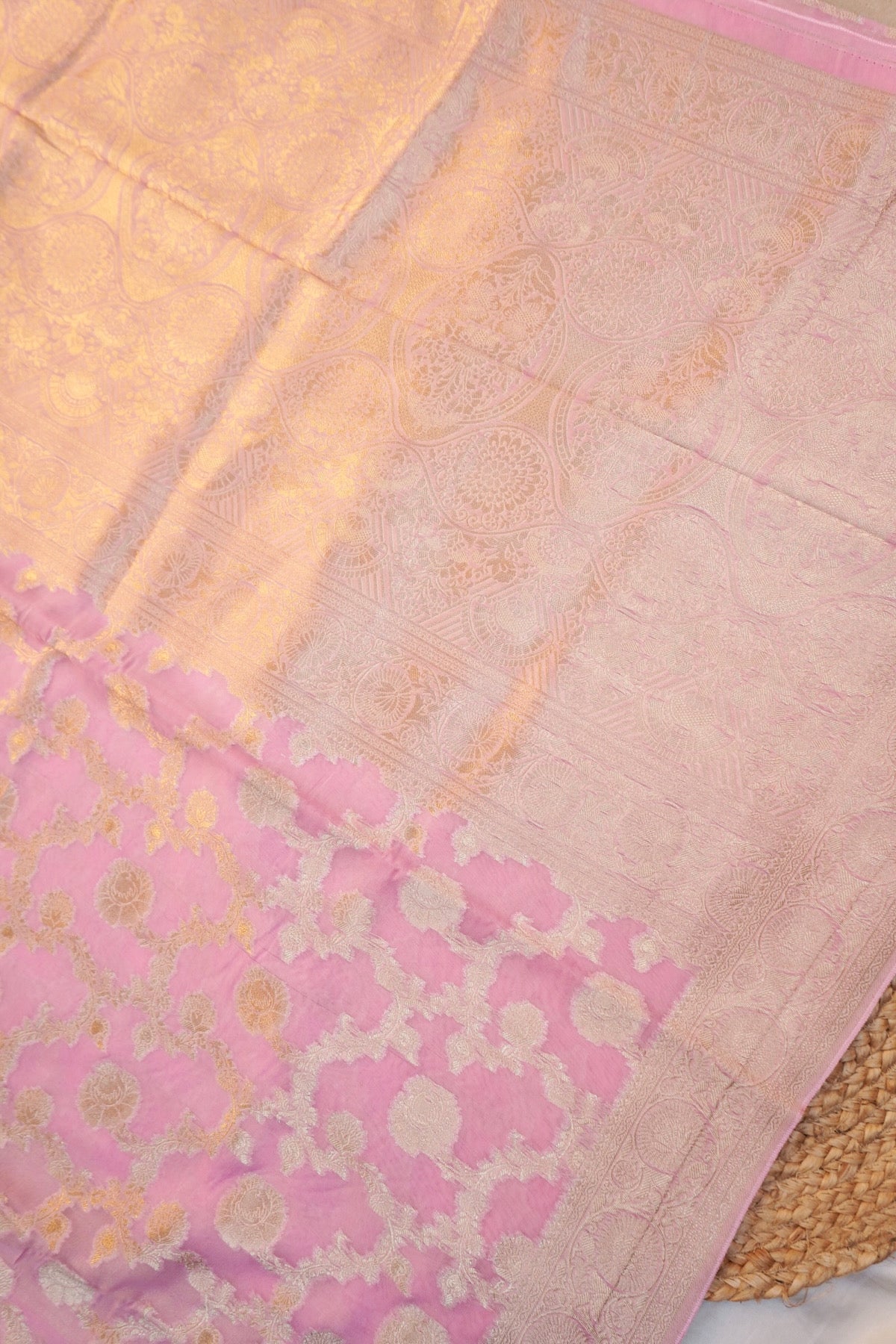 Baby Pink Banarasi Georgette Silk Saree