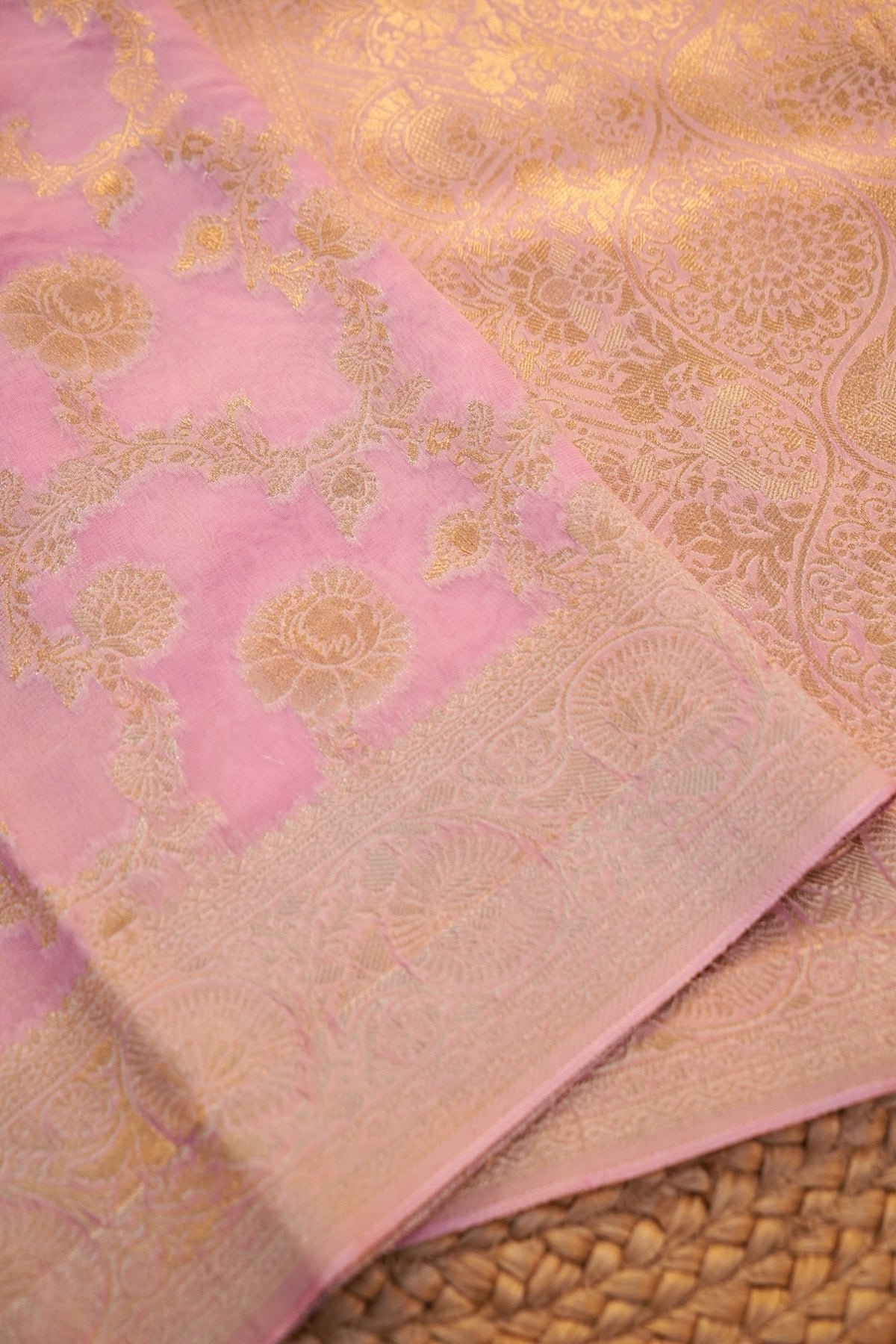 Baby Pink Banarasi Georgette Silk Saree