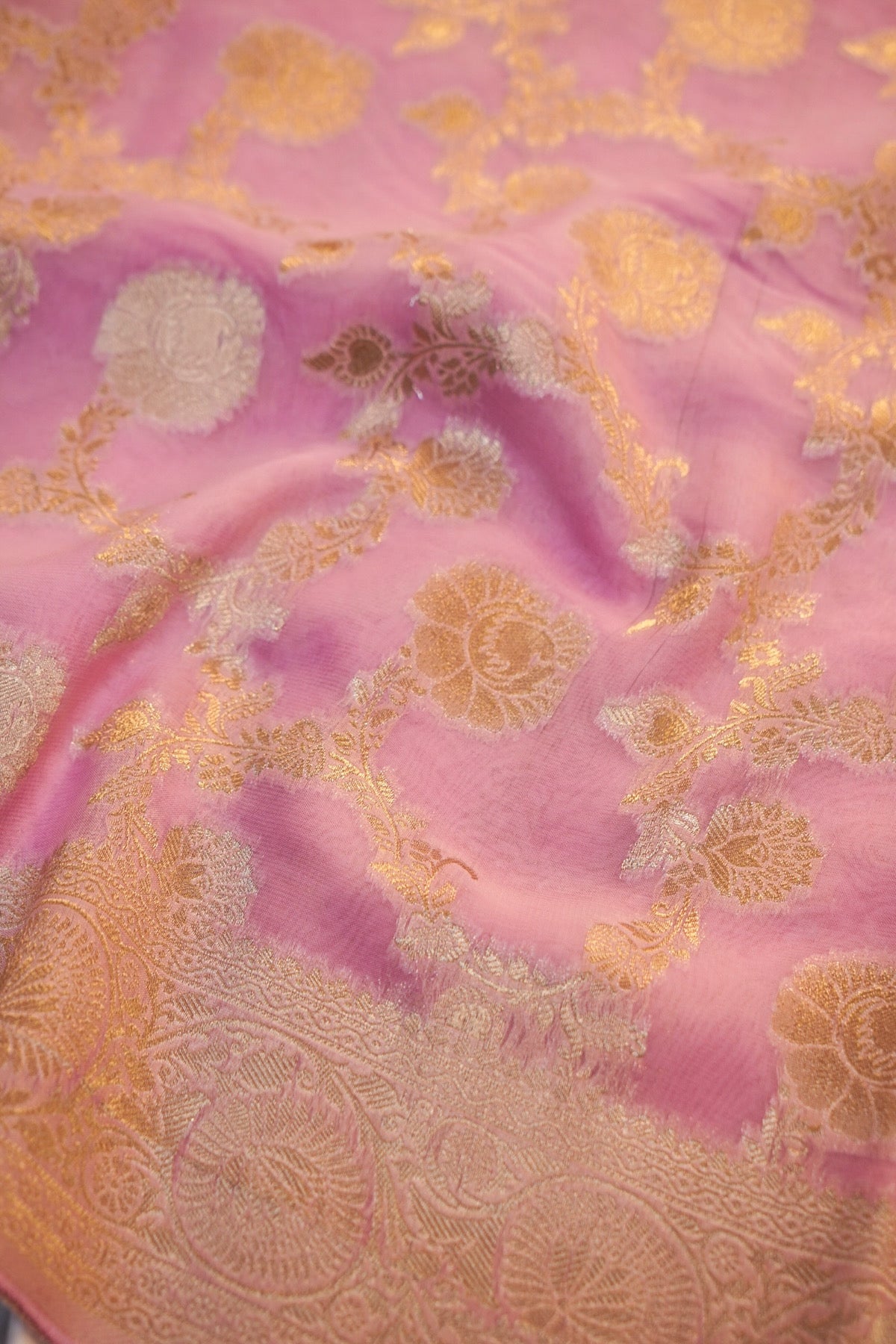 Baby Pink Banarasi Georgette Silk Saree
