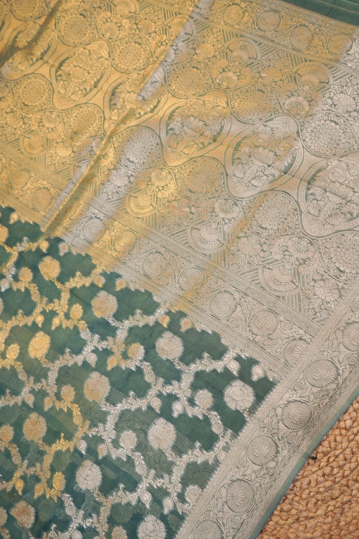 Turquoise Banarasi Georgette Silk Saree