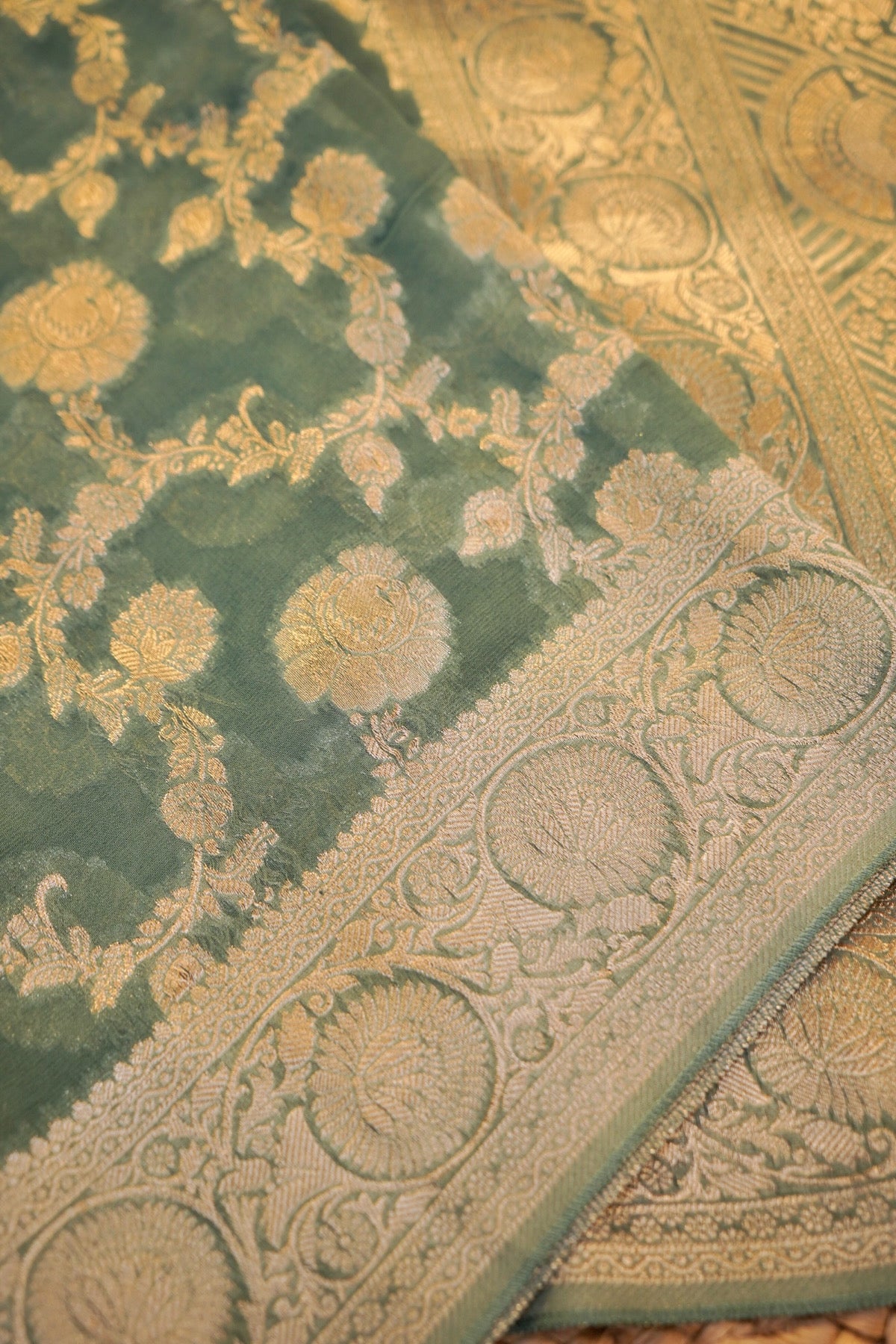 Turquoise Banarasi Georgette Silk Saree