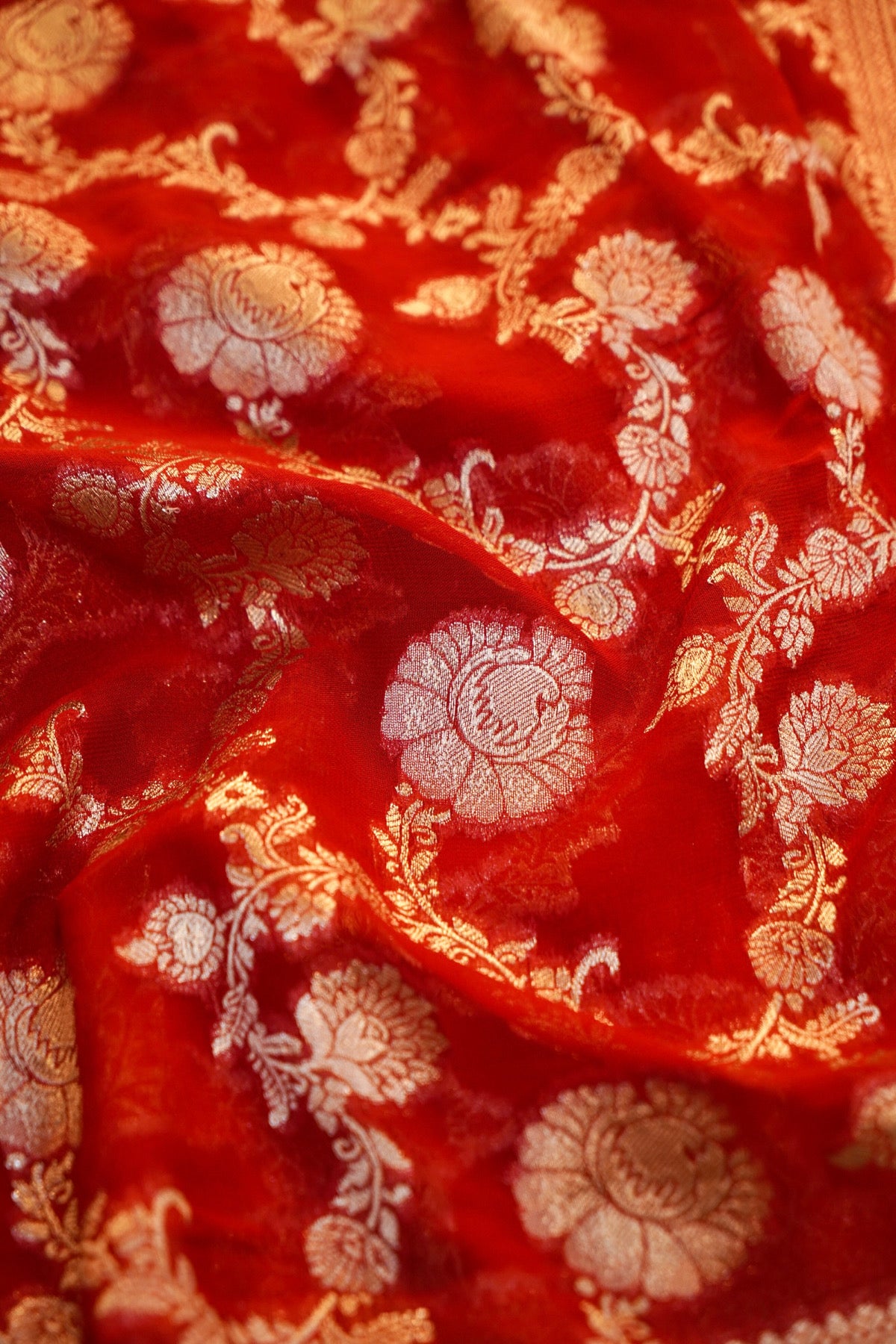 Scarlet Red Banarasi Georgette Silk Saree