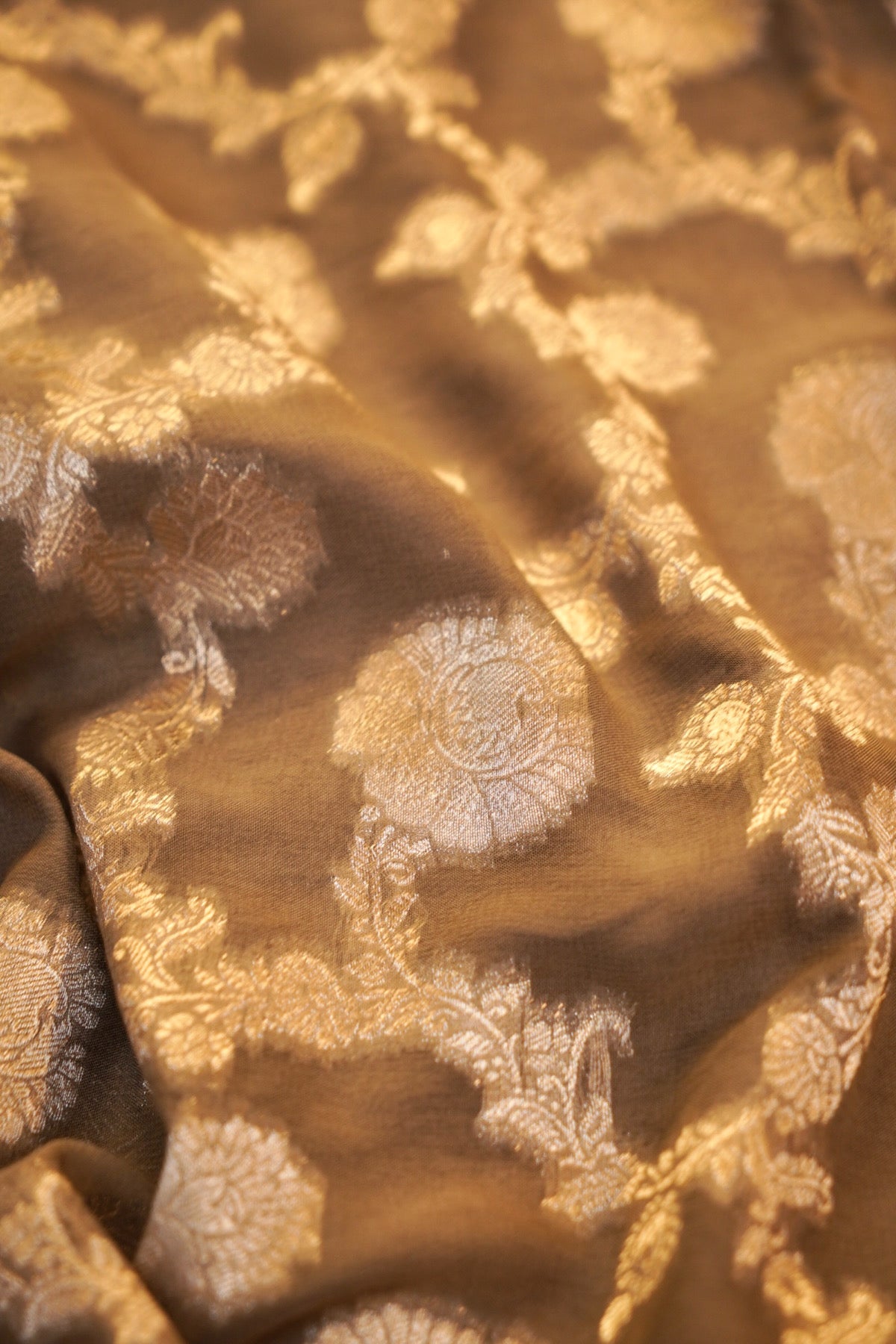 Gold Tan Banarasi Georgette Silk Saree