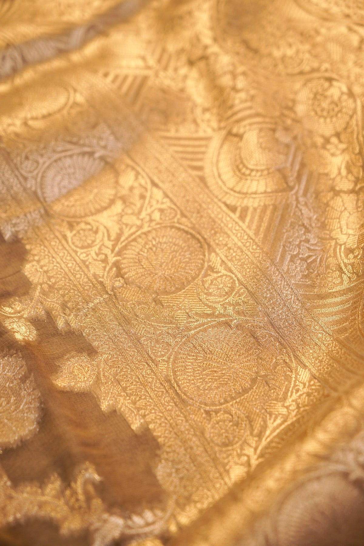 Gold Tan Banarasi Georgette Silk Saree