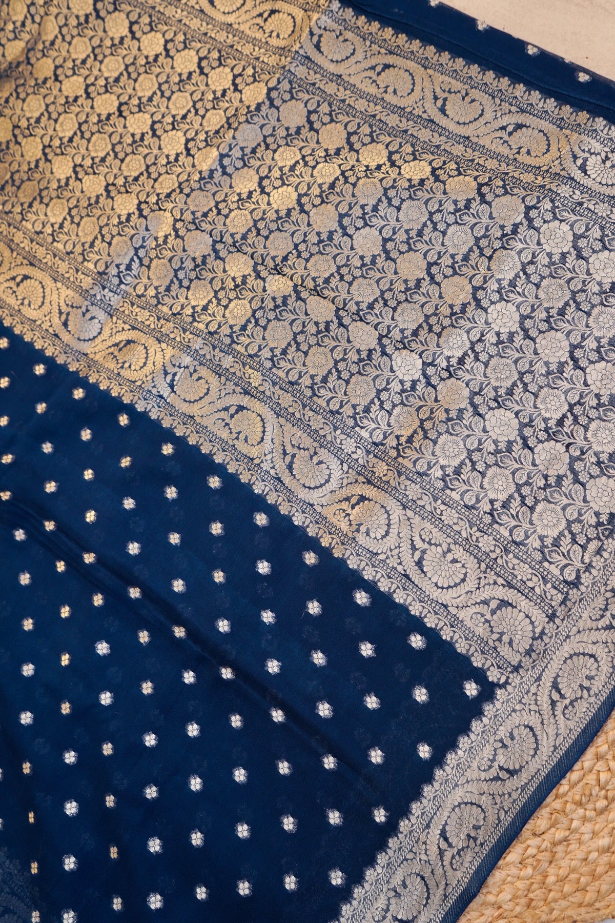 Midnight Blue Banarasi Georgette Silk Saree