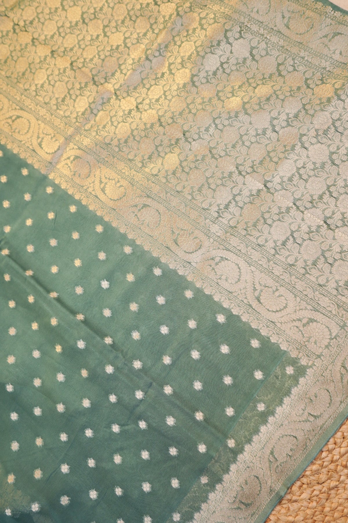Turquoise Banarasi Georgette Silk Saree