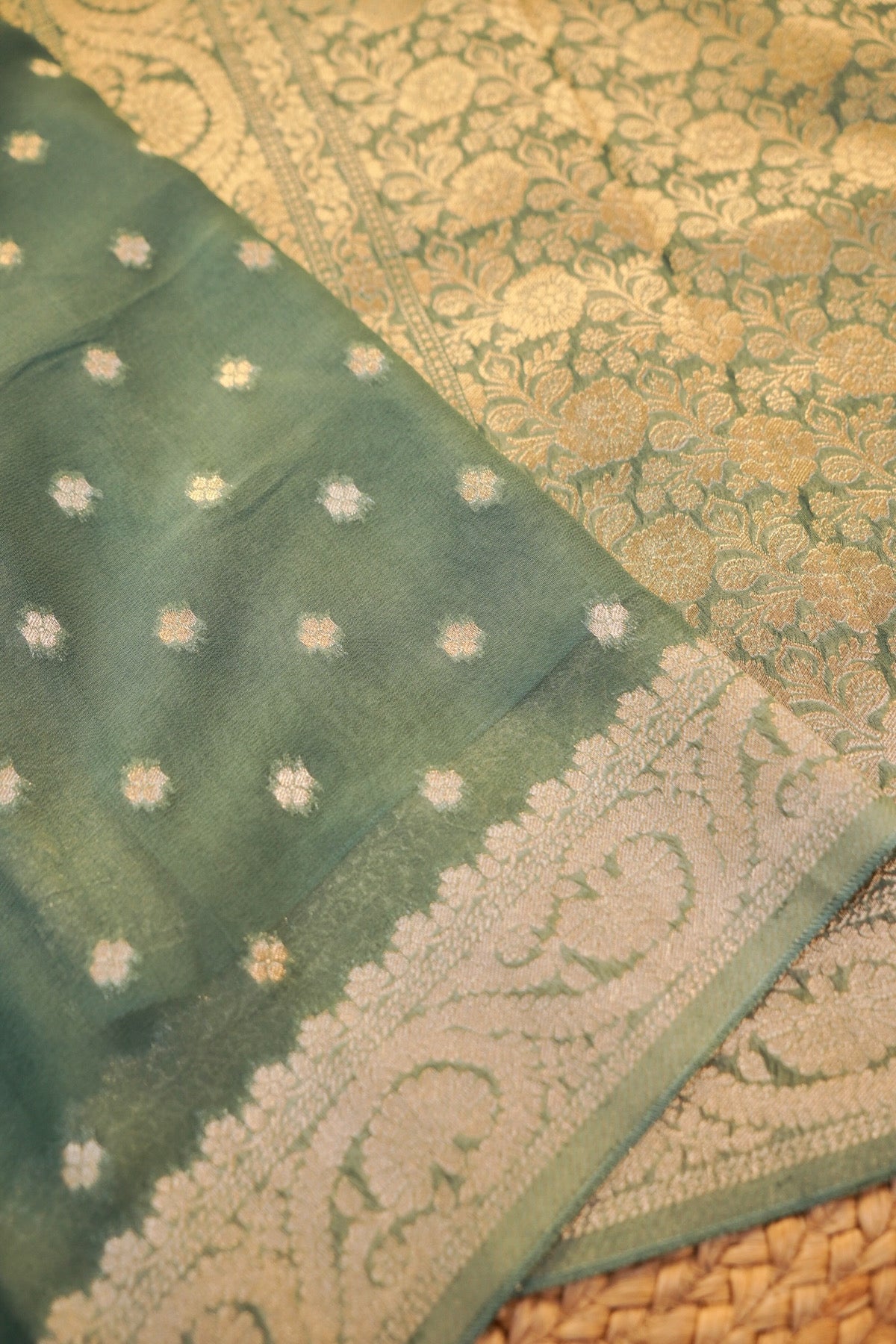 Turquoise Banarasi Georgette Silk Saree