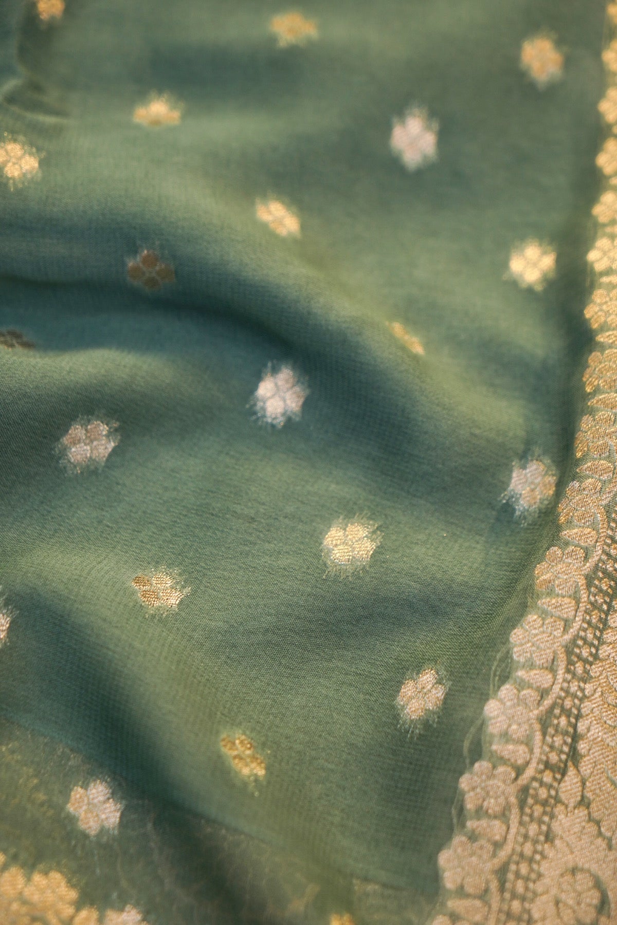 Turquoise Banarasi Georgette Silk Saree