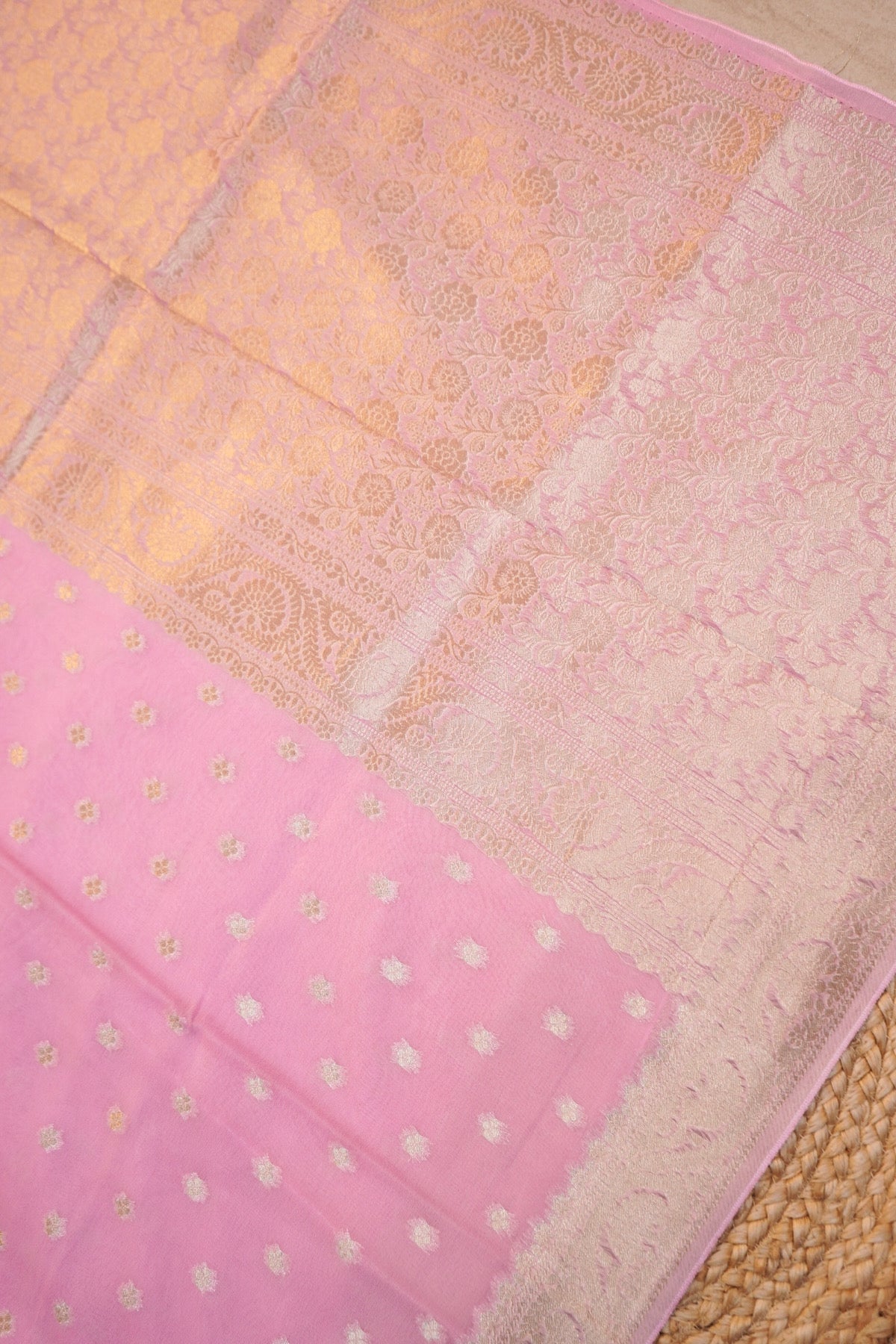 Baby Pink Banarasi Georgette Silk Saree