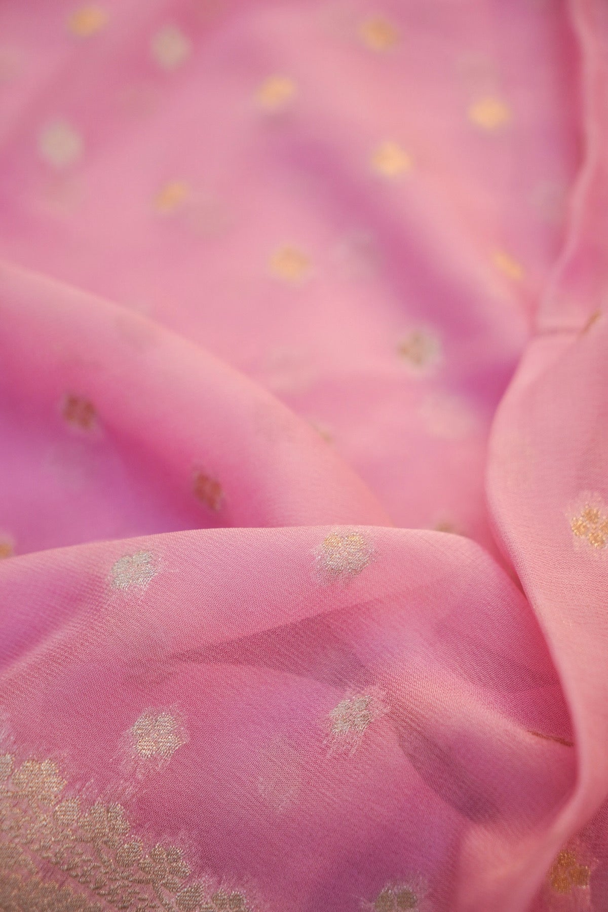 Baby Pink Banarasi Georgette Silk Saree