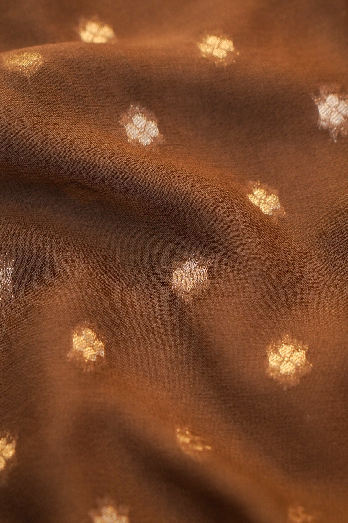 Gold Tan Banarasi Georgette Silk Saree