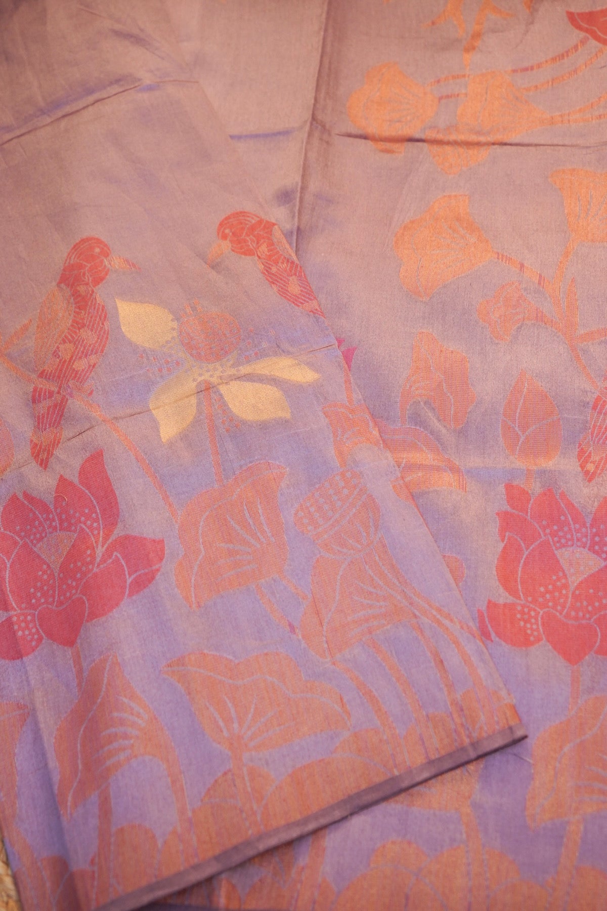 Lilac Banarasi Raw Tussar Silk Saree