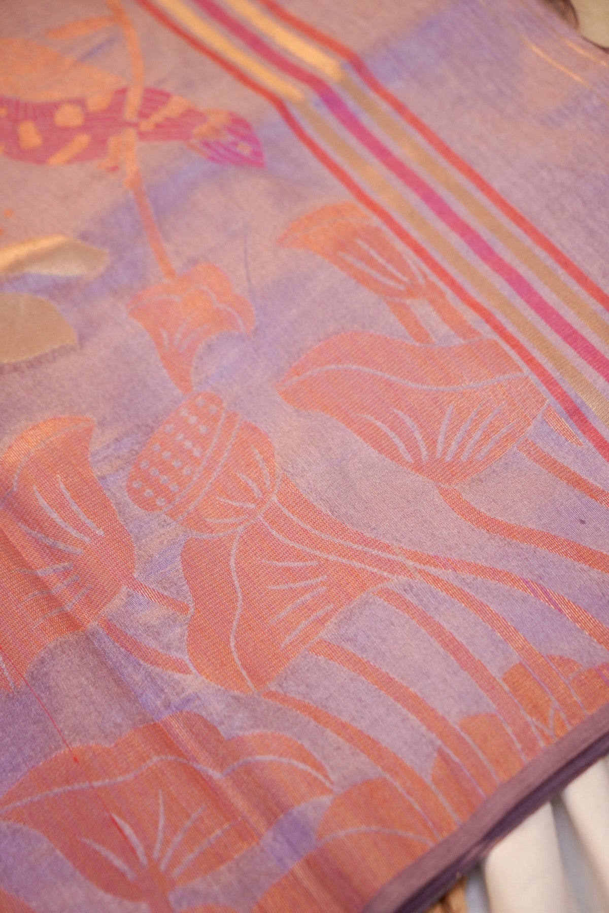Lilac Banarasi Raw Tussar Silk Saree
