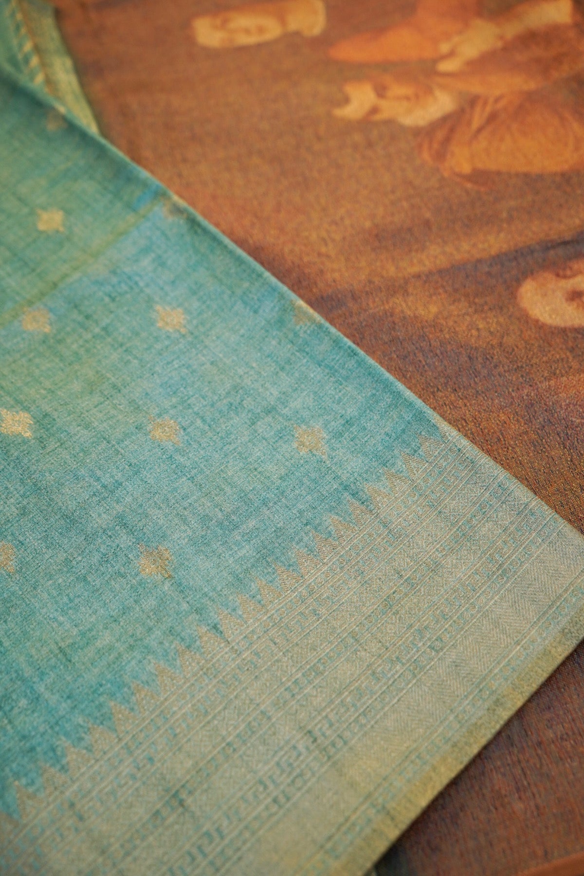 Turquoise Blue Banarasi Raw Tussar Silk Saree