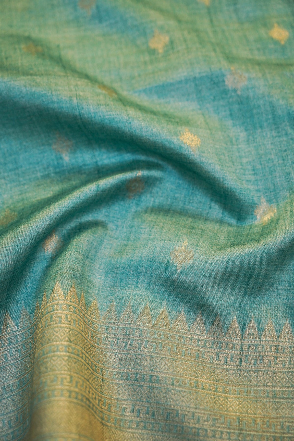 Turquoise Blue Banarasi Raw Tussar Silk Saree