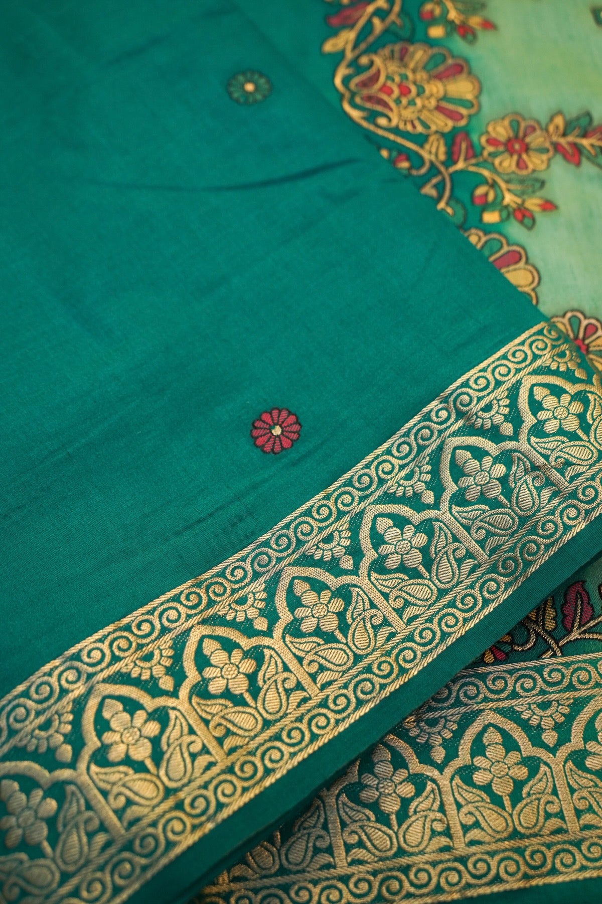 Rama Green Banarasi Tussar Silk Saree