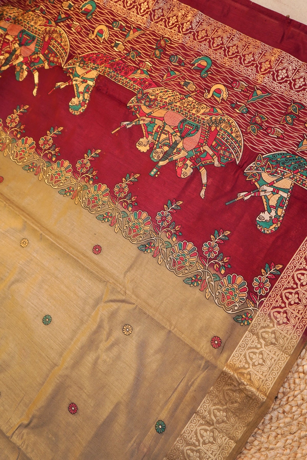 Gold Banarasi Soft Tussar Silk Saree