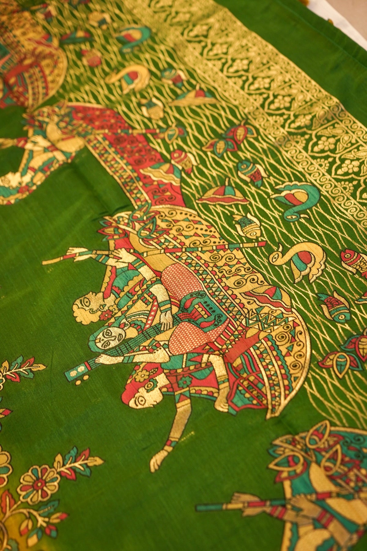 Mehendi Yellow Banarasi Soft Tussar Silk Saree