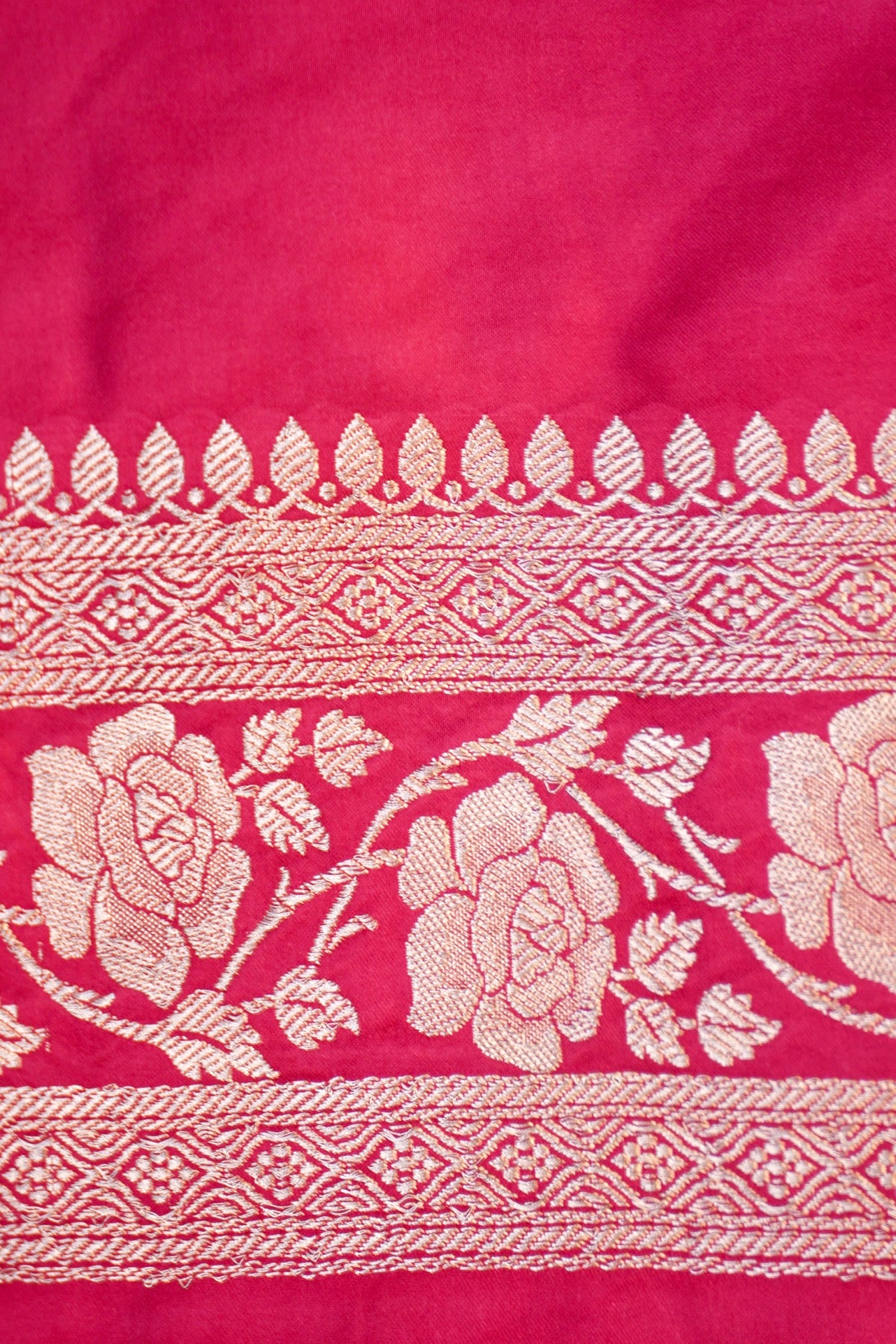 Off White Rani Pink Banarasi Mashru Silk Saree