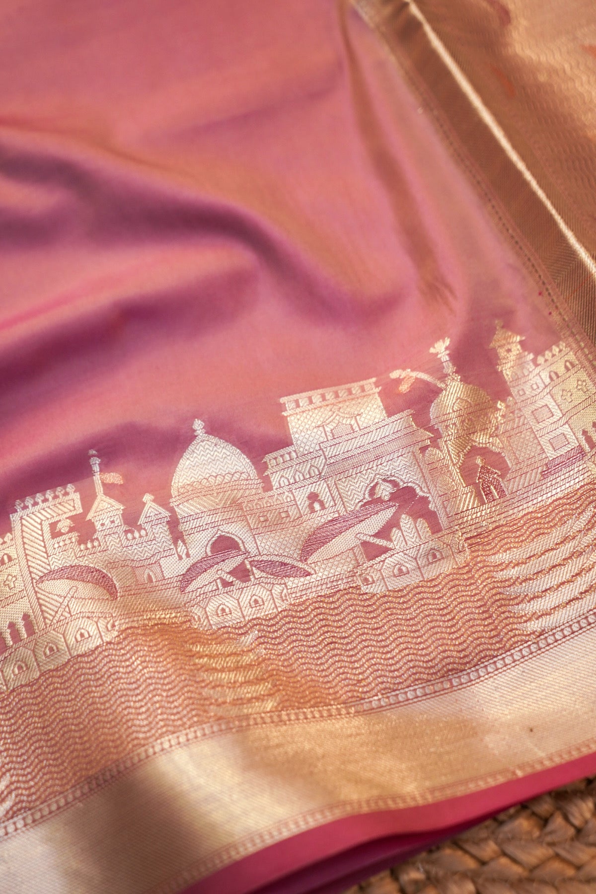 Salmon Pink Banarasi Kashi Ghat Soft Silk Saree