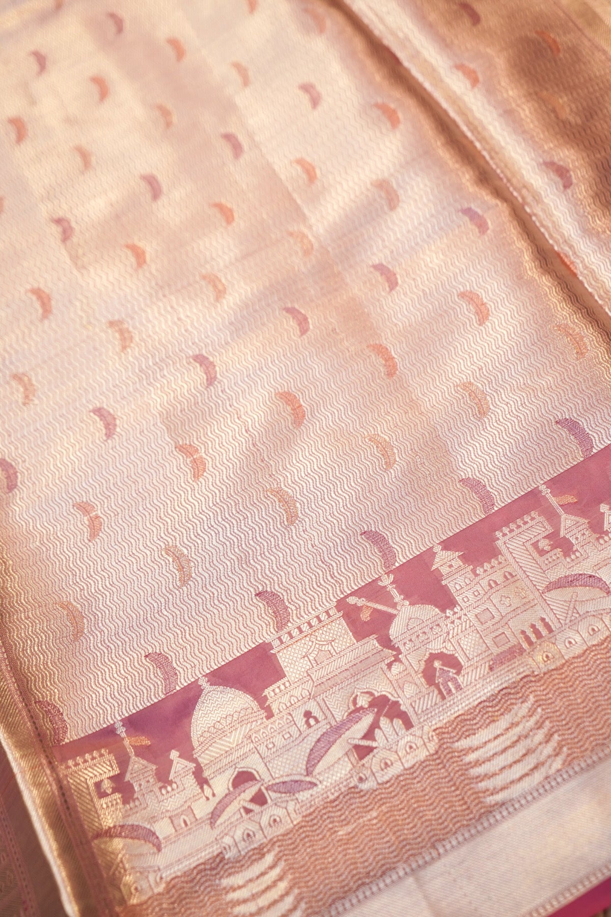 Salmon Pink Banarasi Kashi Ghat Soft Silk Saree