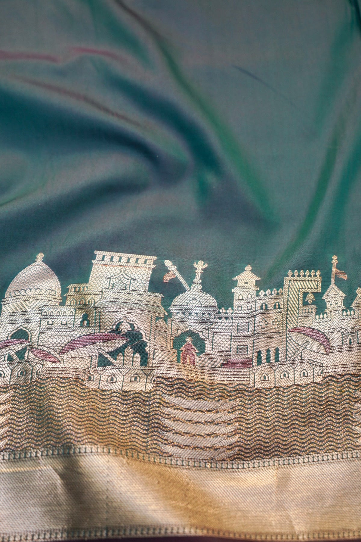 Teal Green Banarasi Kashi Ghat Soft Silk Saree