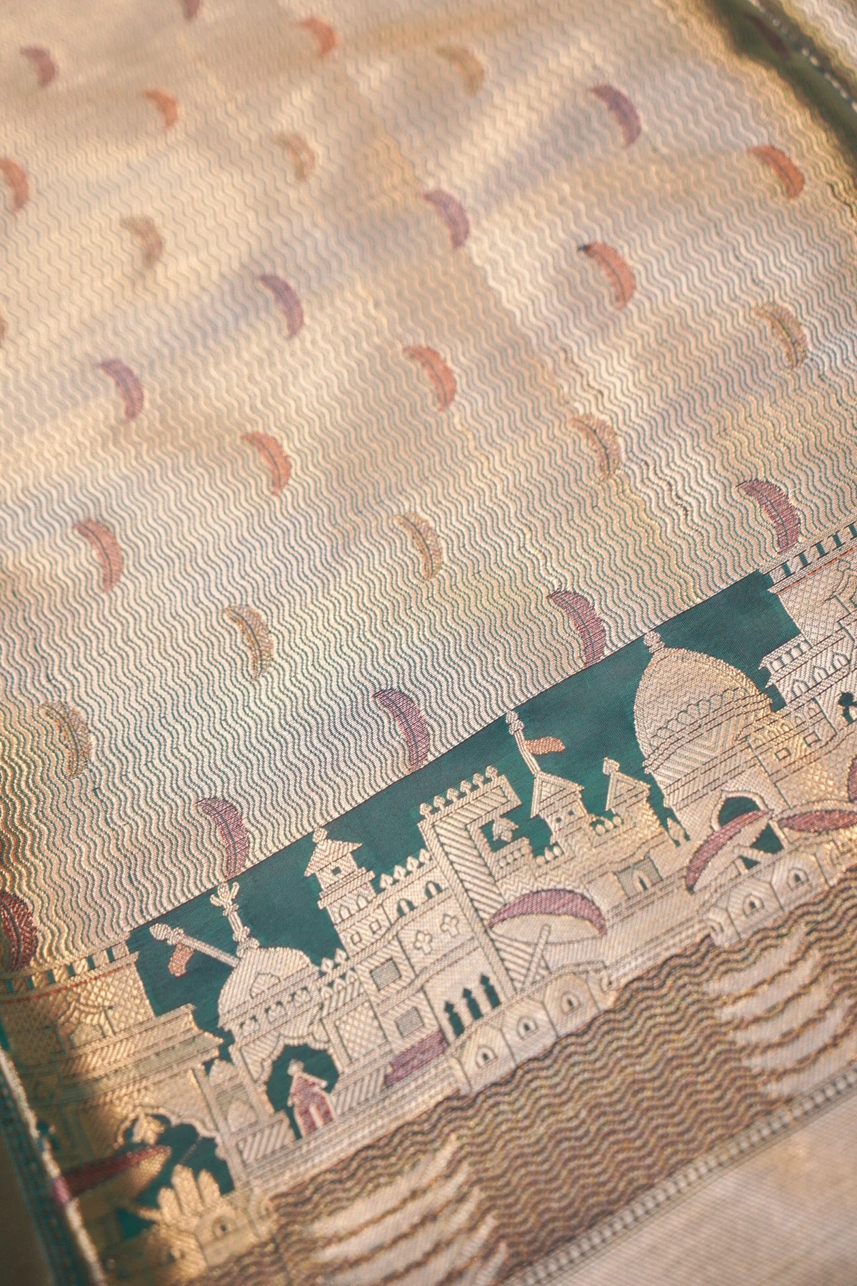 Teal Green Banarasi Kashi Ghat Soft Silk Saree
