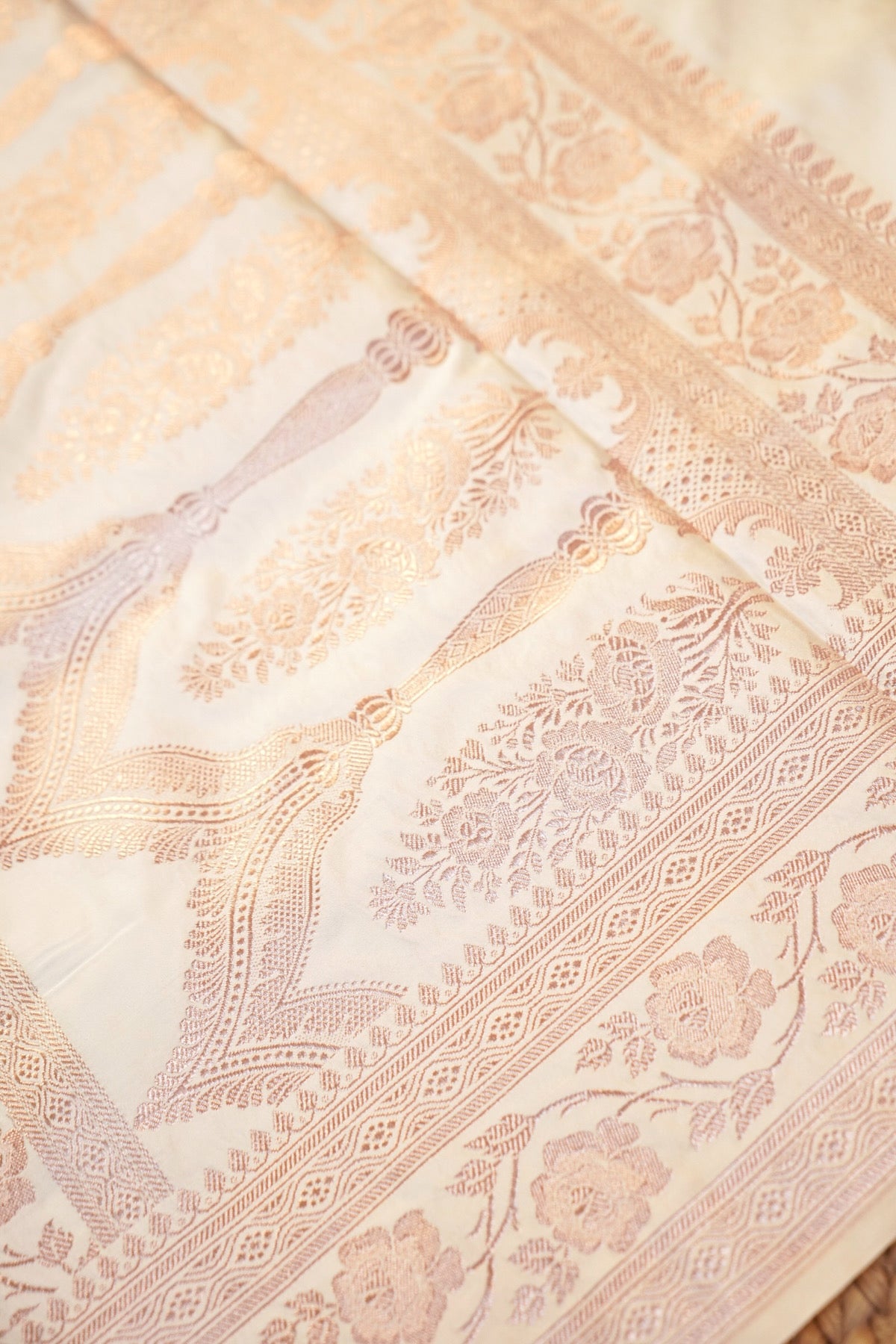 Midnight Blue Ivory Banarasi Mashru Silk Saree