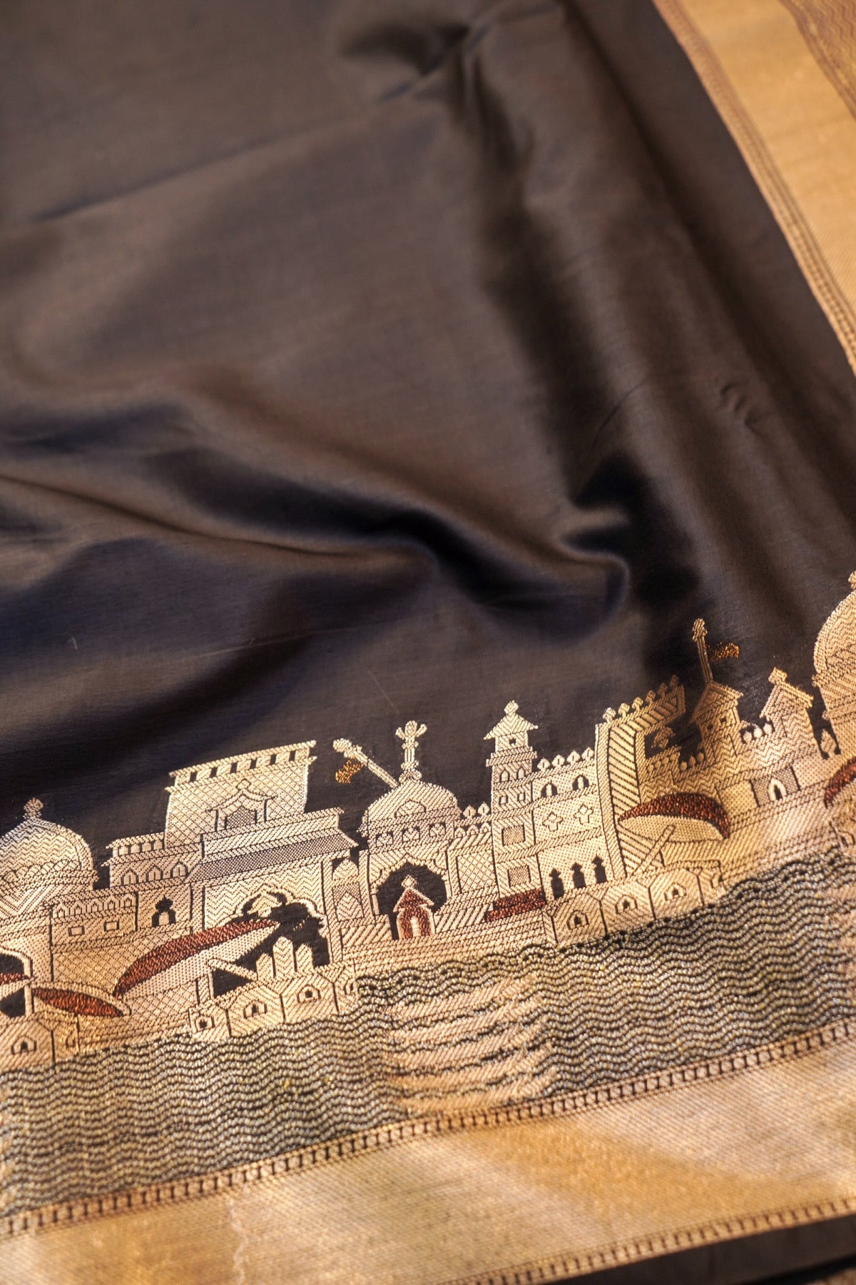 Classic Black Banarasi Kashi Ghat Soft Chiniya Silk Saree