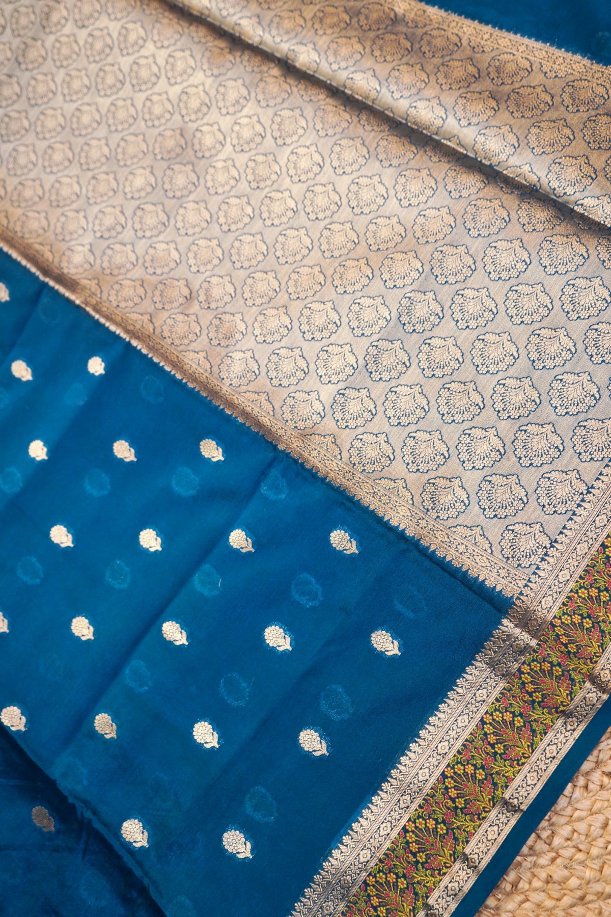 German Blue Soft Tilfi Banarasi Silk Saree