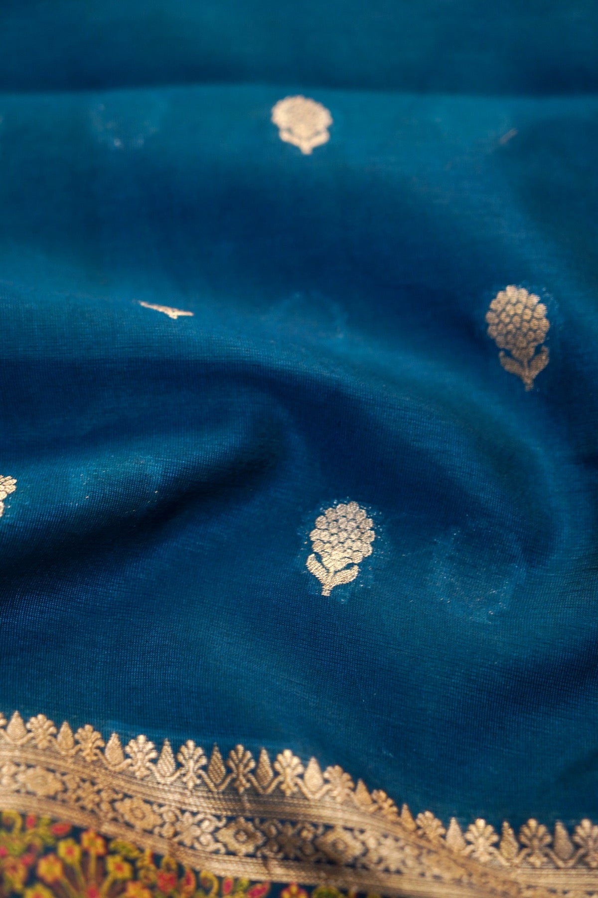 German Blue Soft Tilfi Banarasi Silk Saree