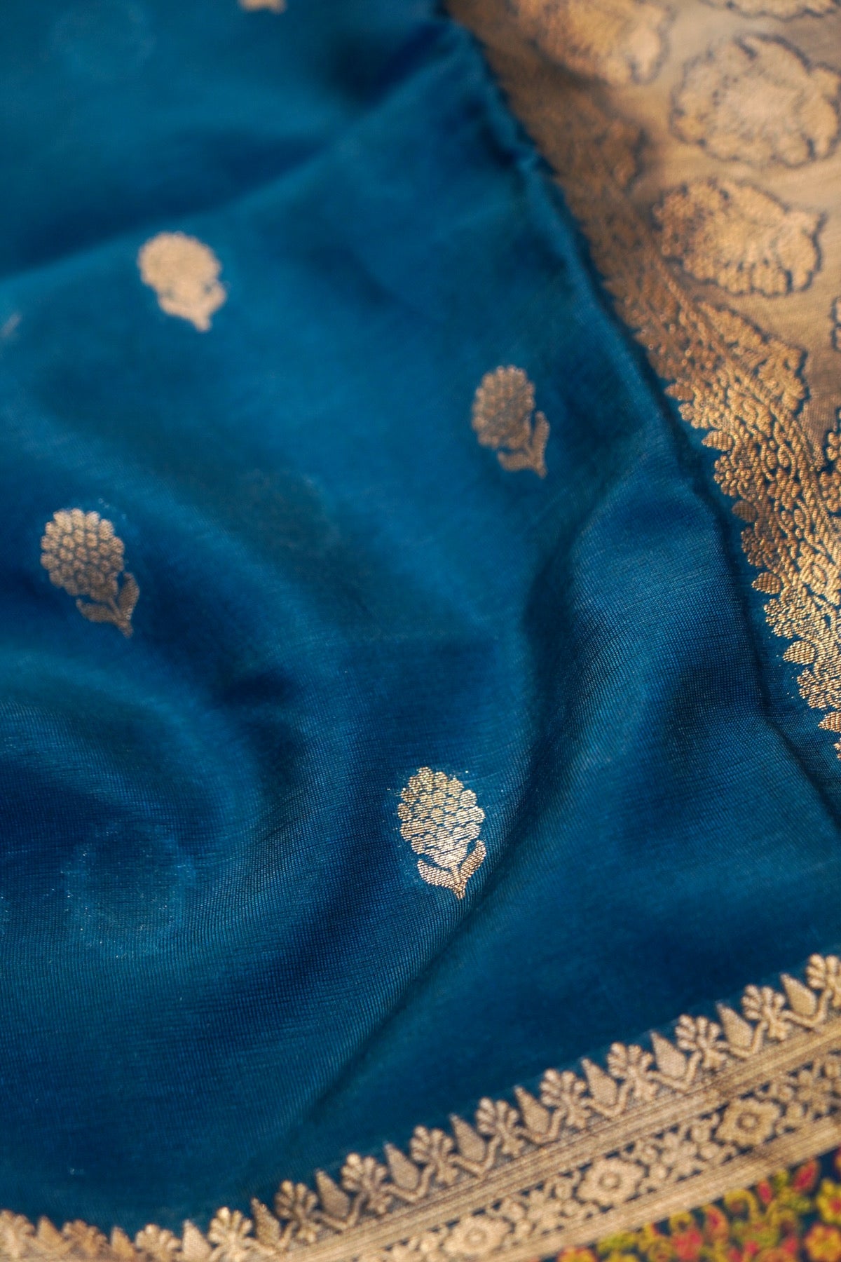 German Blue Soft Tilfi Banarasi Silk Saree