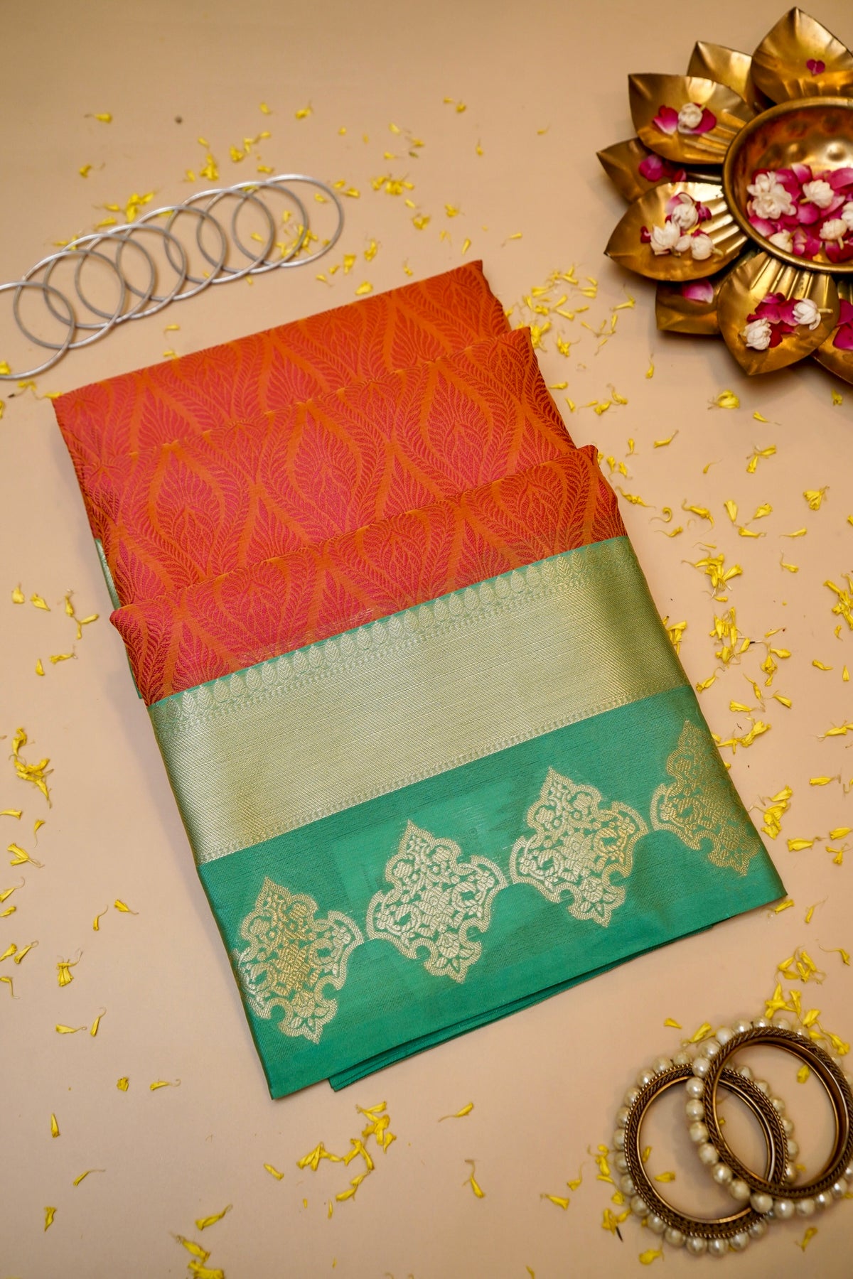 RUST ORANGE TANCHUI KORA SILK SAREE