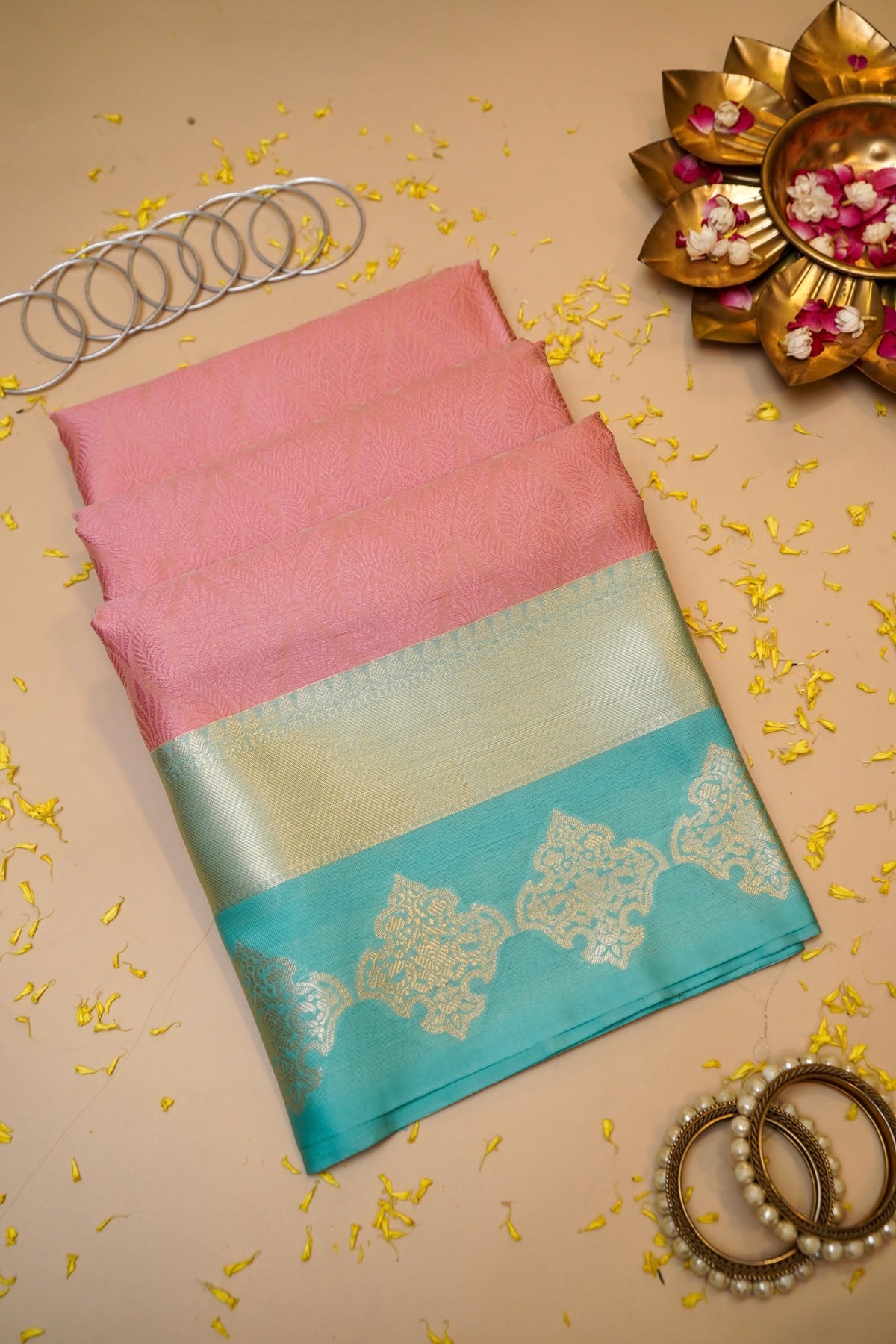 BABY PINK TANCHUI KORA SILK SAREE
