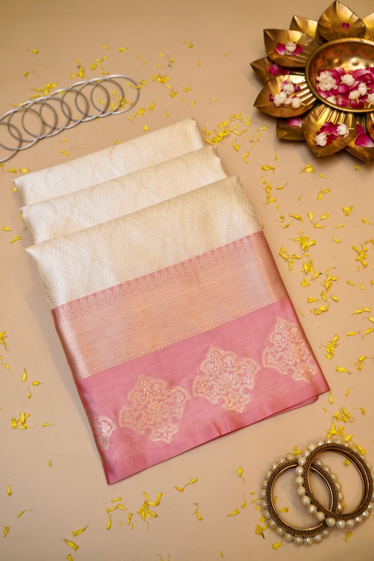 OFF WHITE TANCHUI KORA SILK SAREE